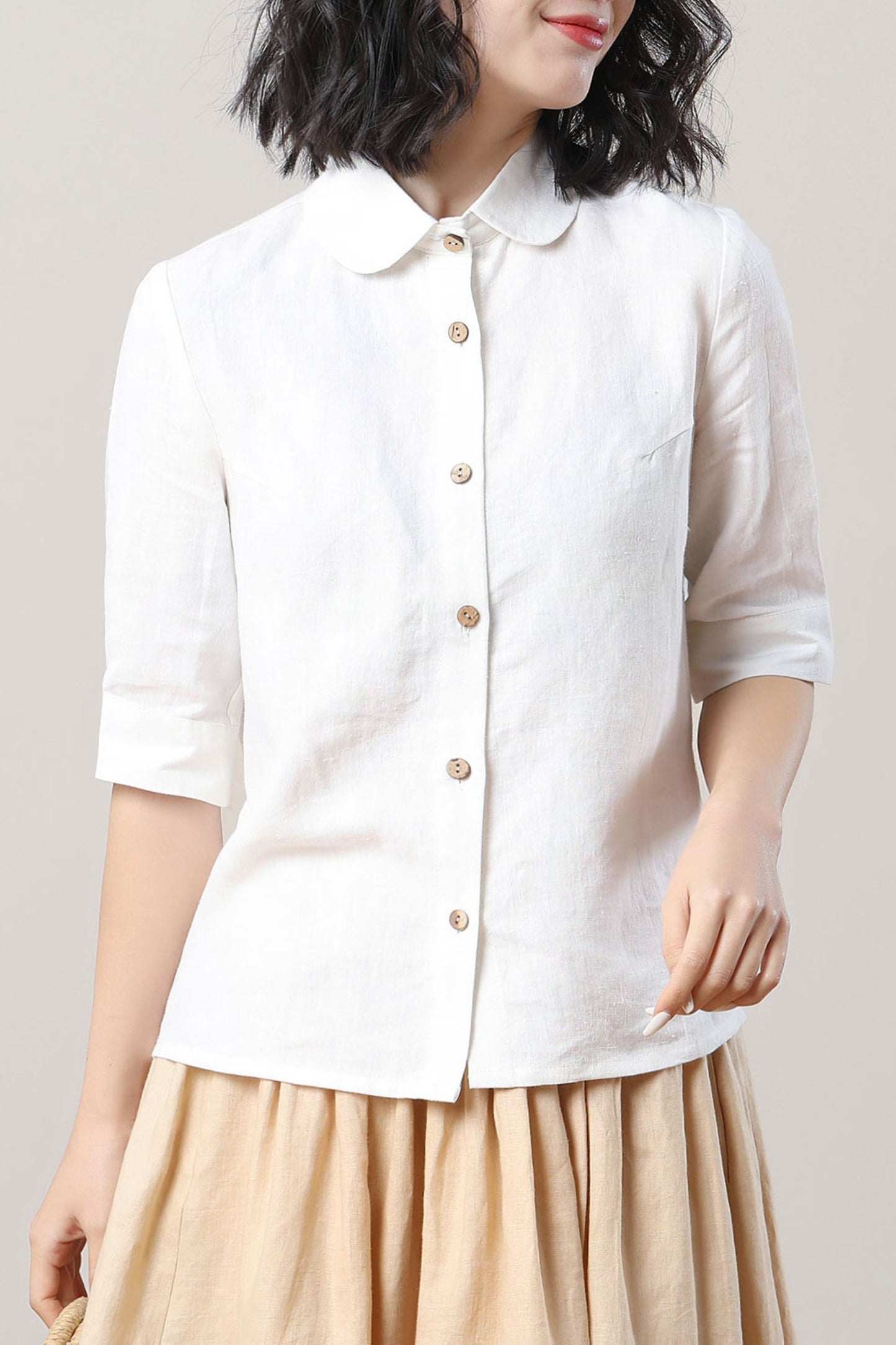 Women's White Linen Shirt C3280 -Size M #CK2300473