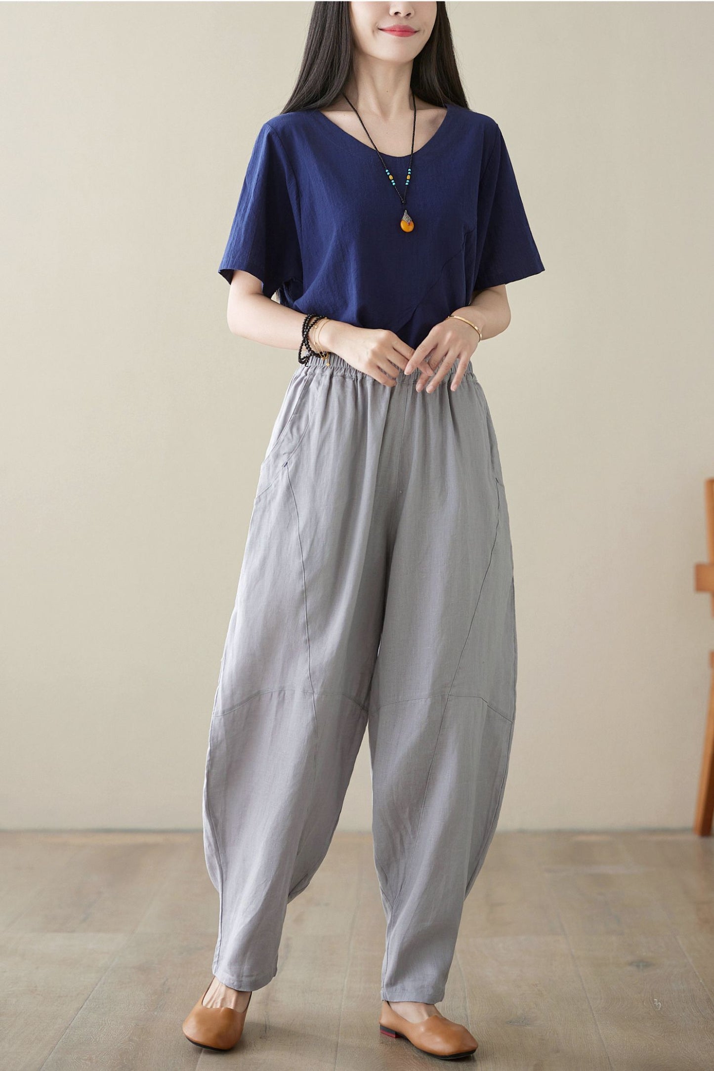 Women's Wide Leg Linen Pants C3956