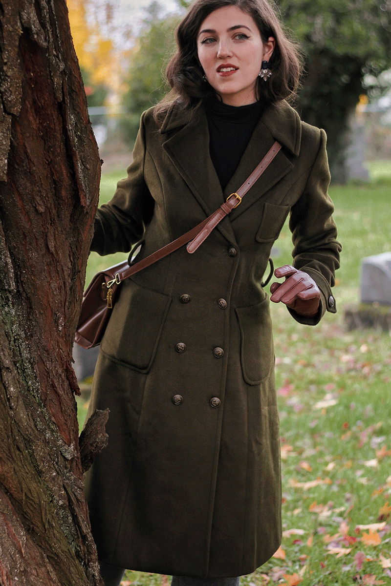 Army Green Wool Military Coat Women C3766