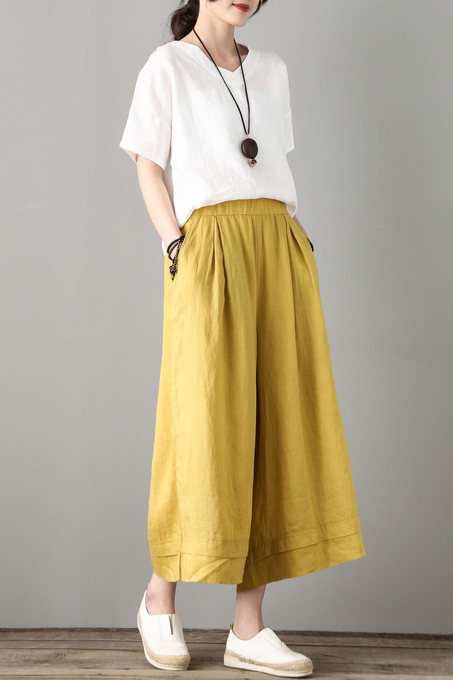 Elastic Waist Linen Pants C1807