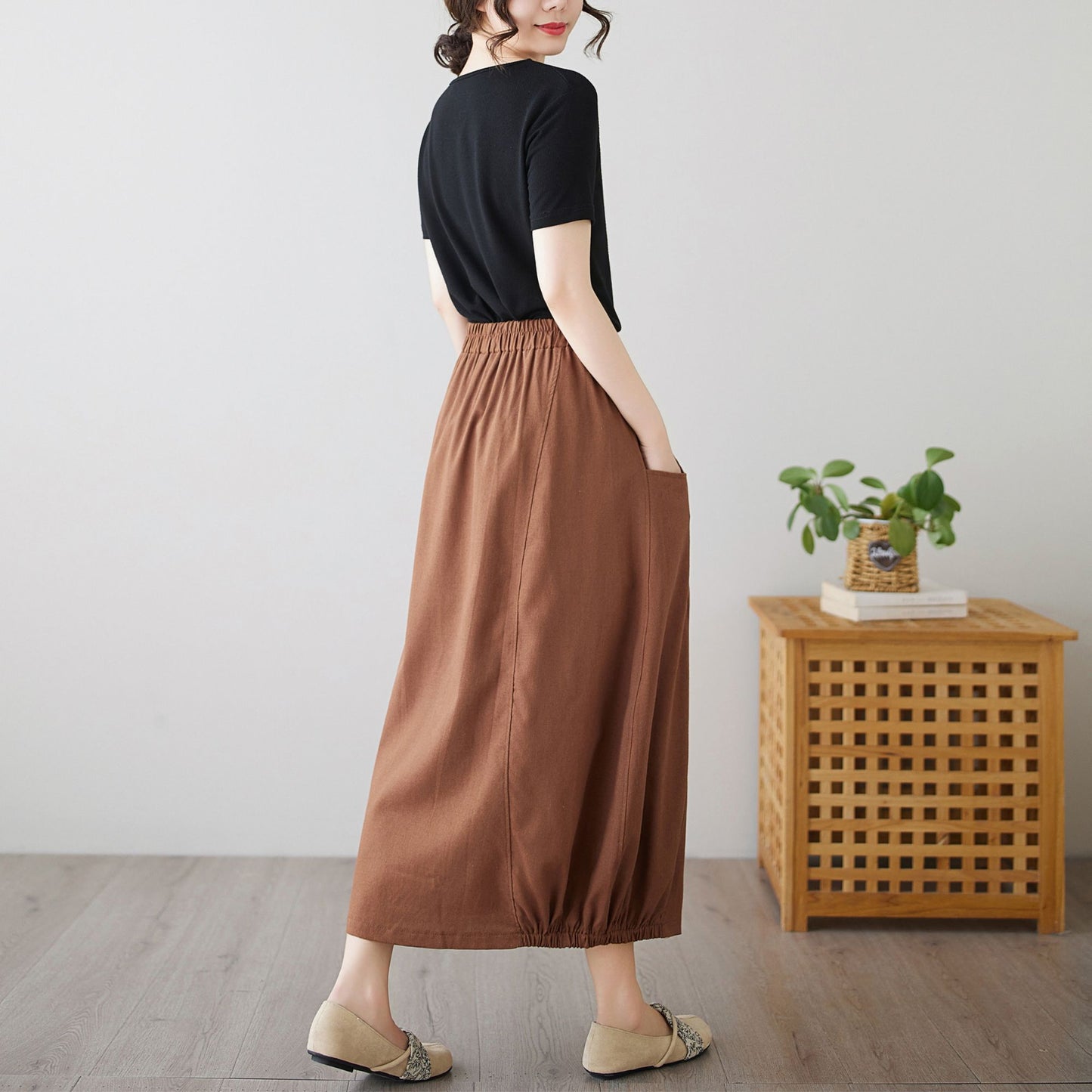 Summer linen Skirt with pockets c4895