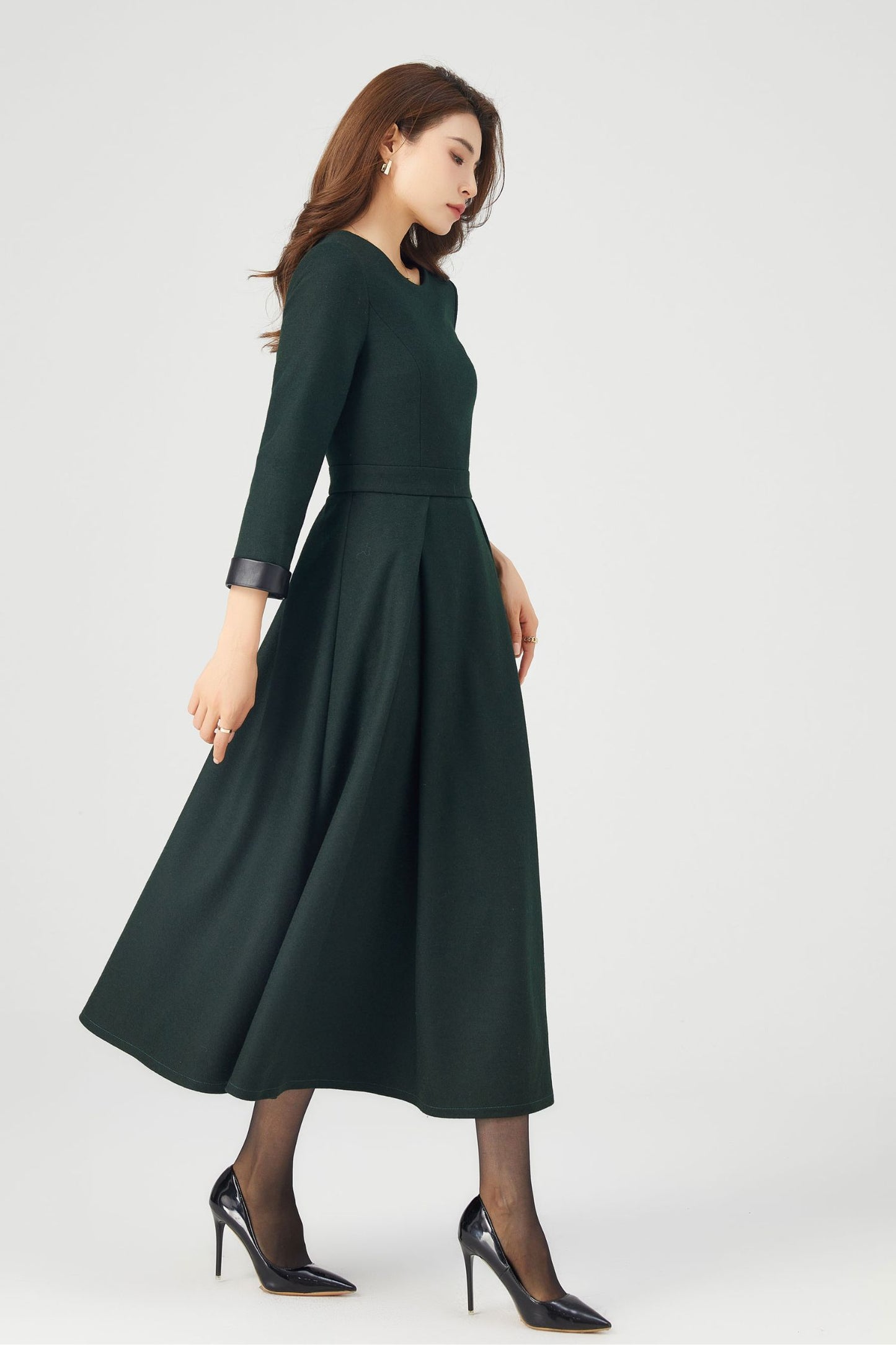 Womens Winter Green Midi Wool Dress C4325