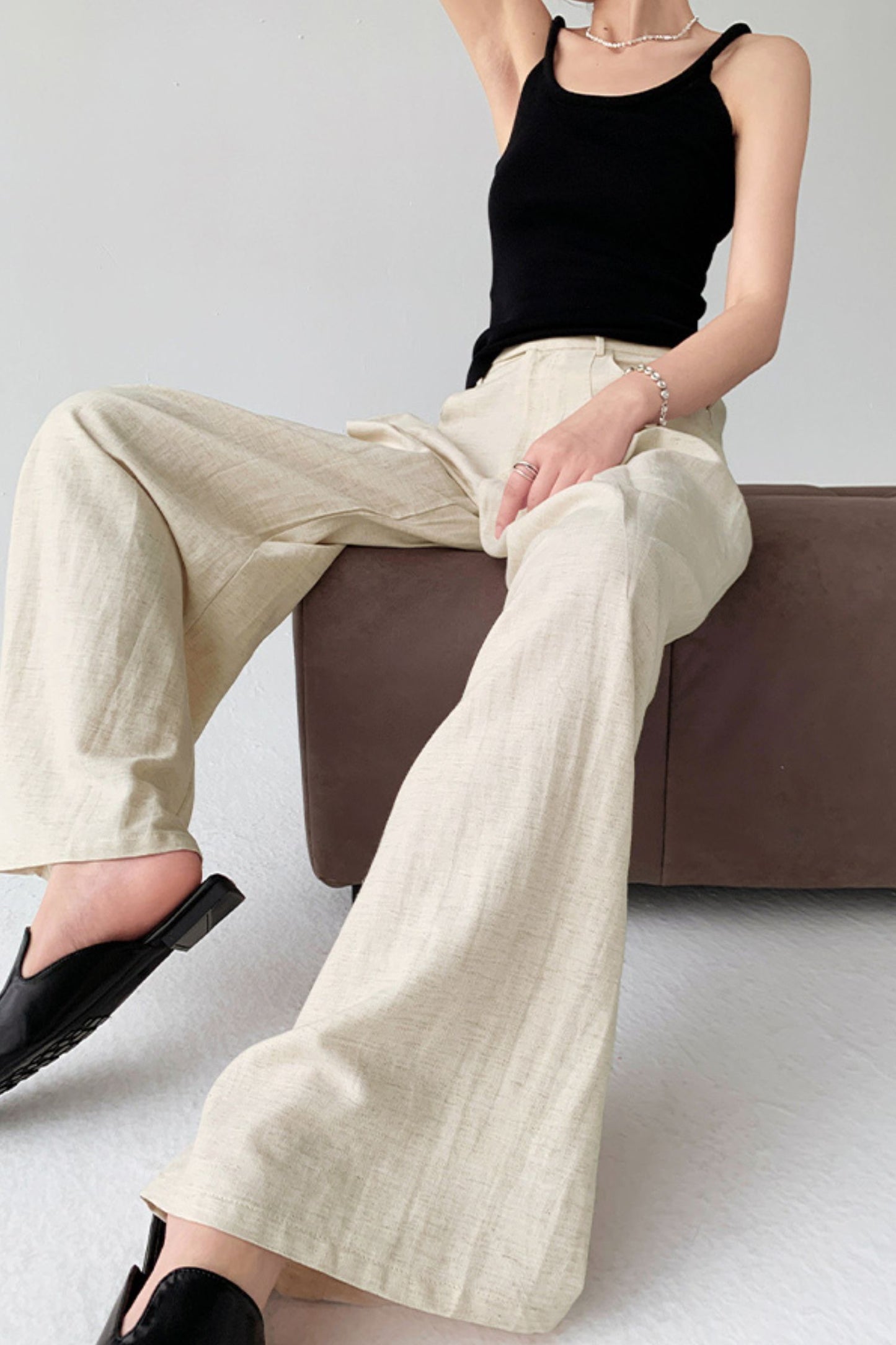 Wide-legged casual cotton tencel linen pants L0607