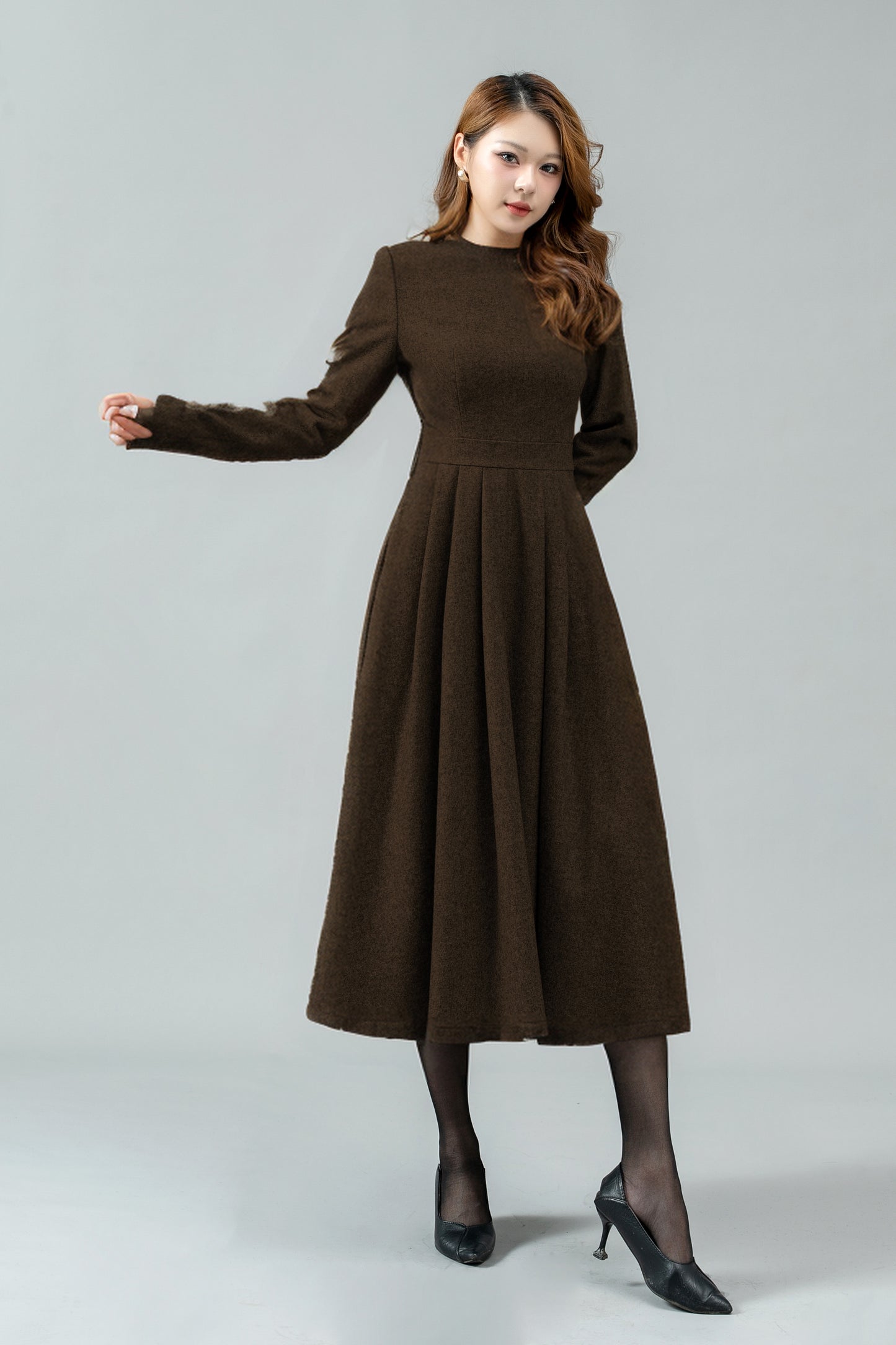 Women Swing Long Winter Wool Dress C4442