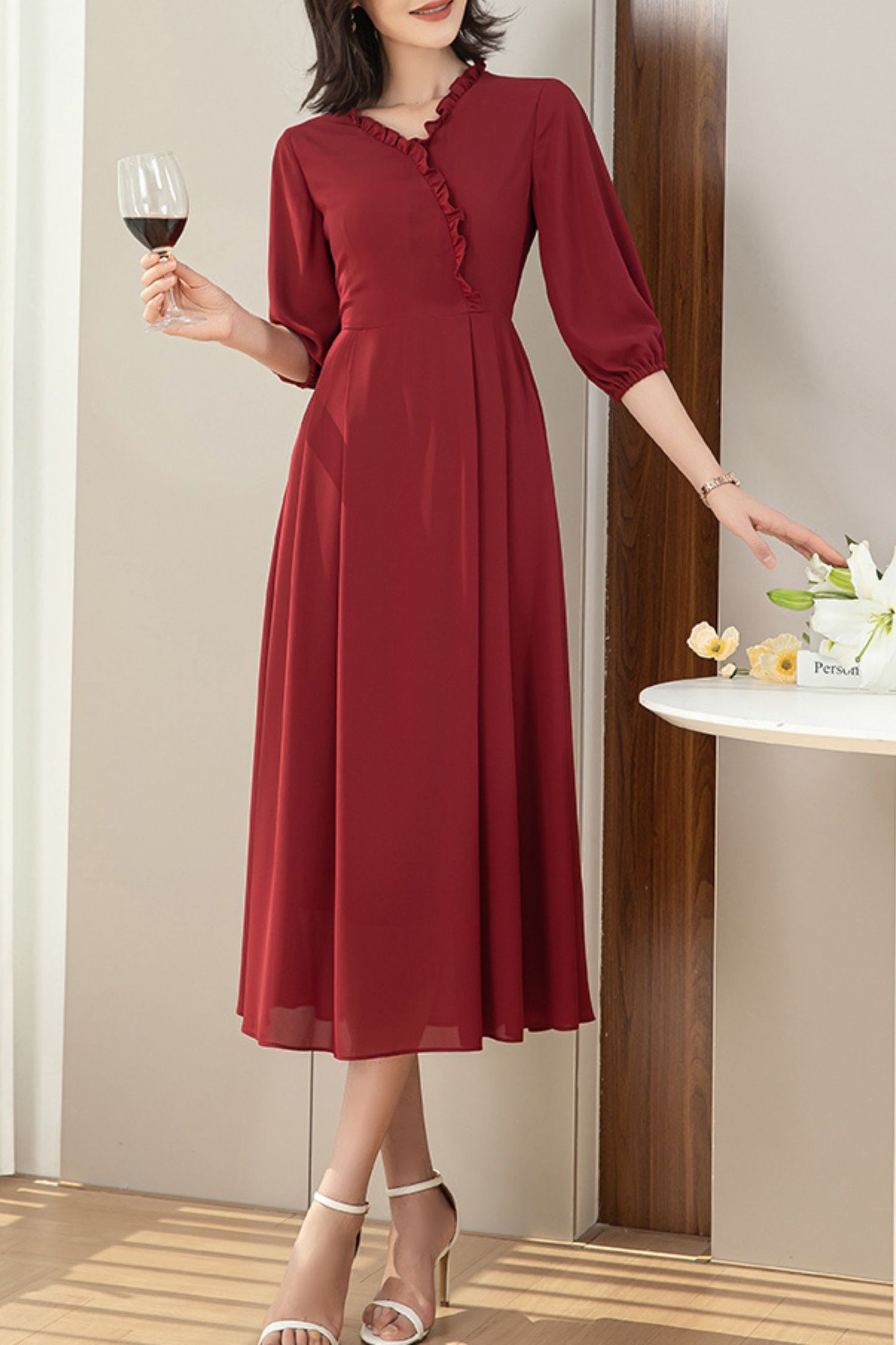 Spring and Summer Burgundy Dress C4299