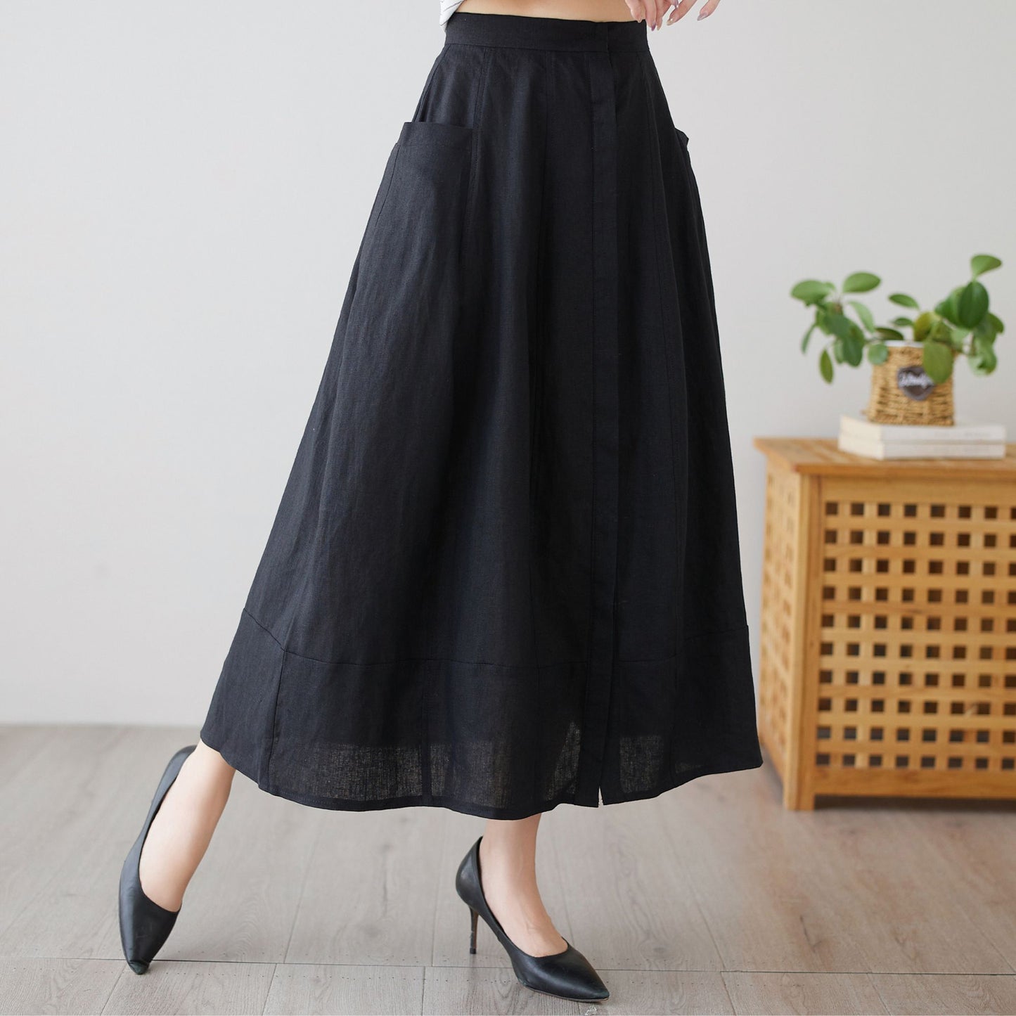 Casual Linen Skirt with pockets c4896