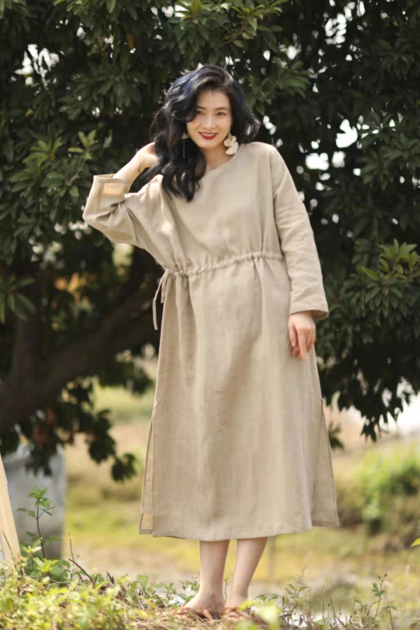 Women's Long Sleeves Linen dress C3887
