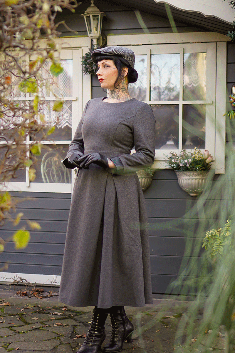 Classic Long Warm Winter Gray Wool Dress C3784