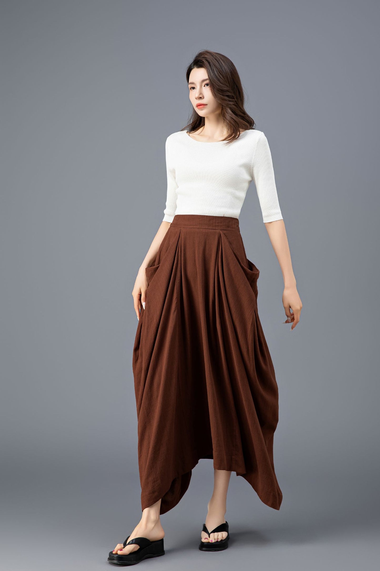 Women's Asymmetrical Casual Linen Skirt C3918