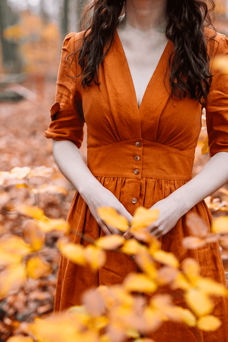 Deep V neck Linen party Dress womens C3777