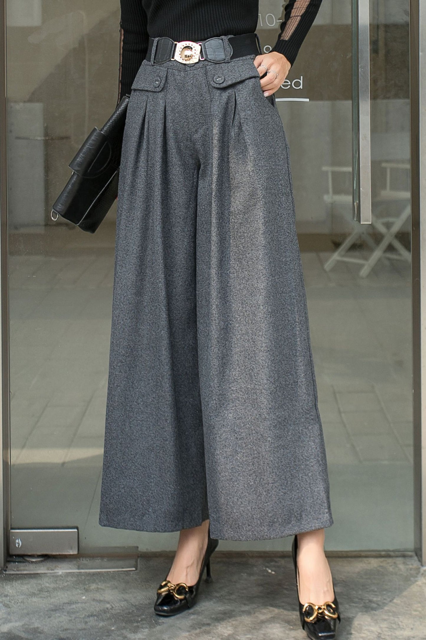 Gray Wide Leg pants palazzo wool pants C2538