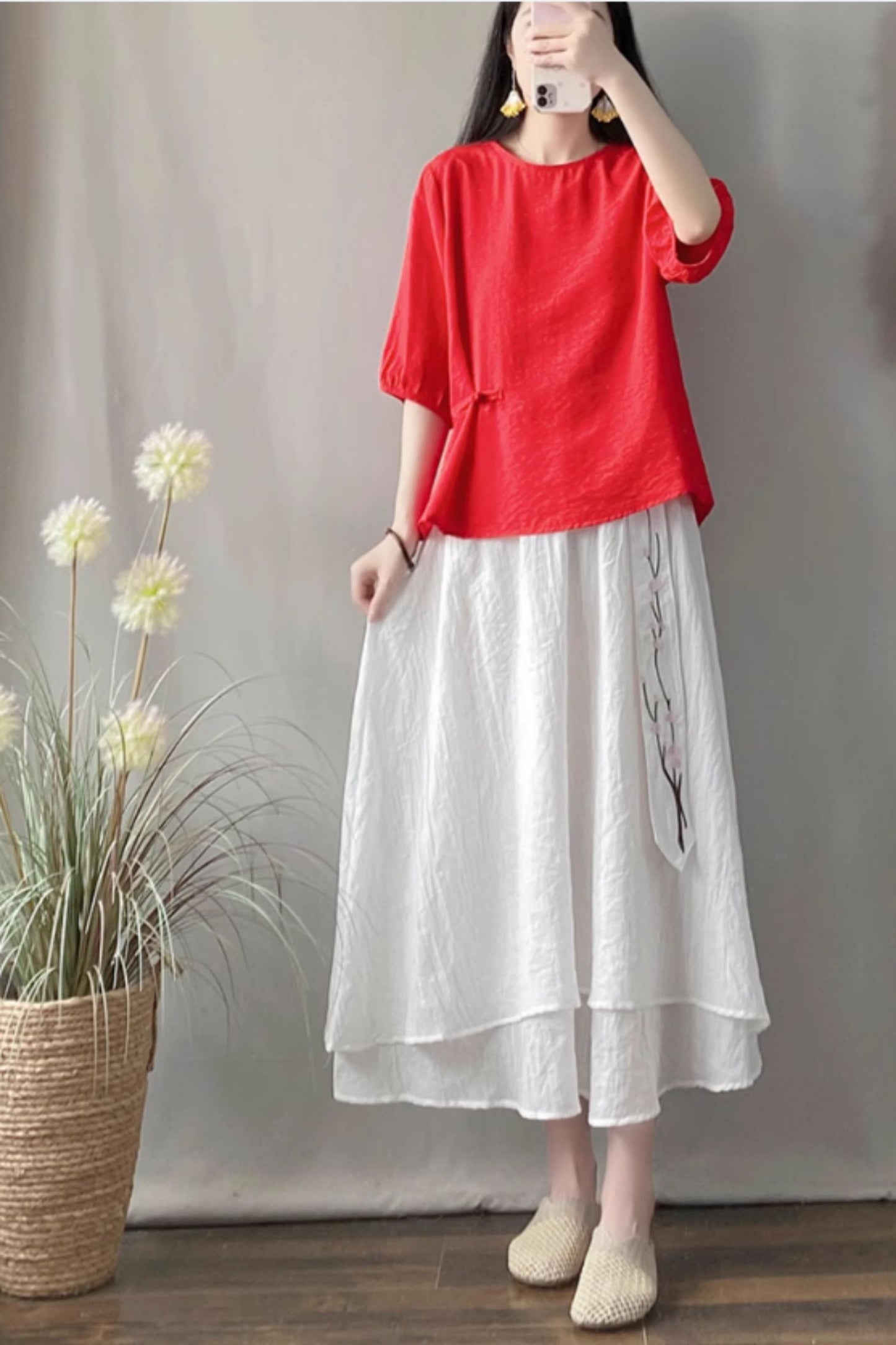 Loose fitting casual summer linen blouse C5052
