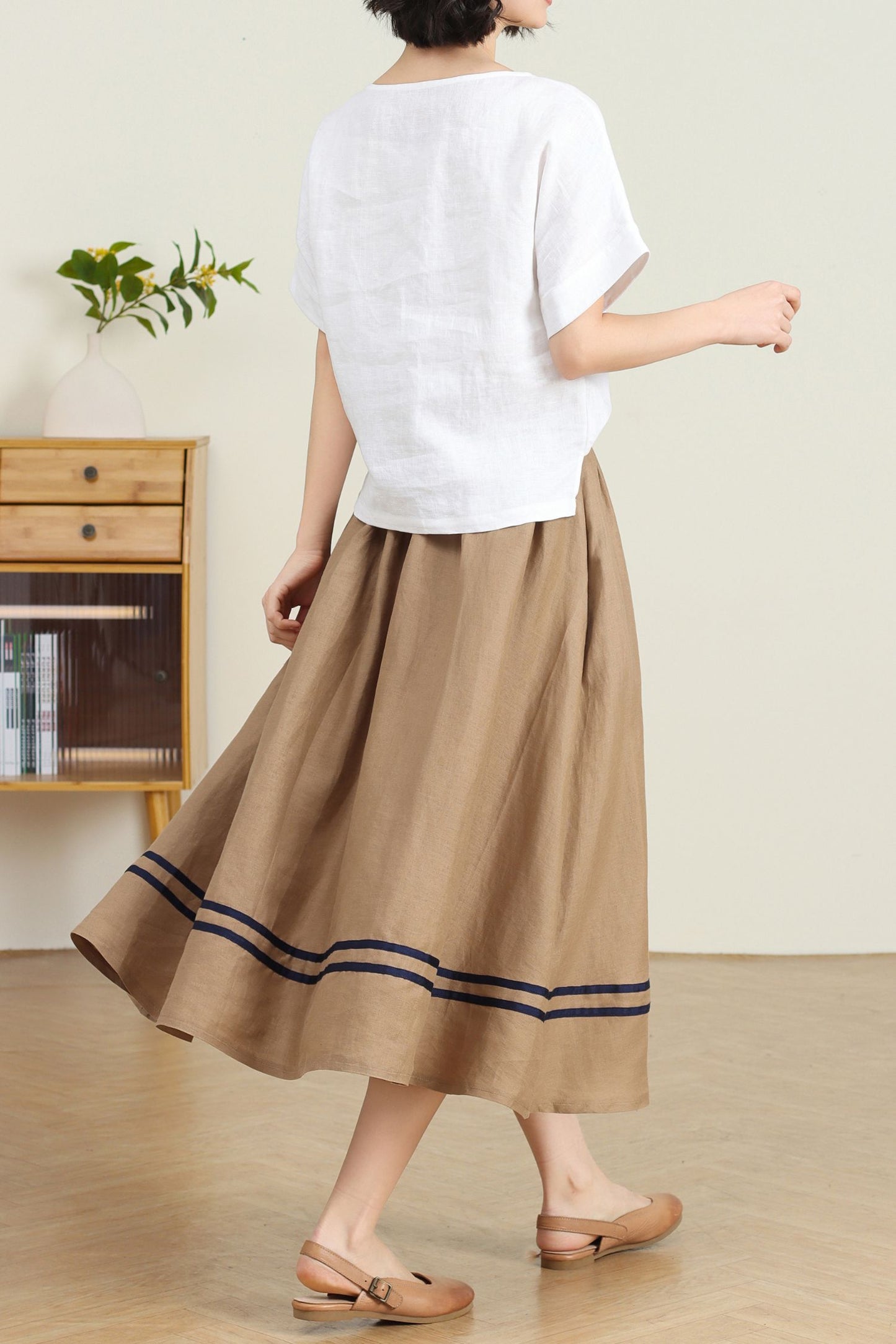 Button down swing linen Skirt C4730