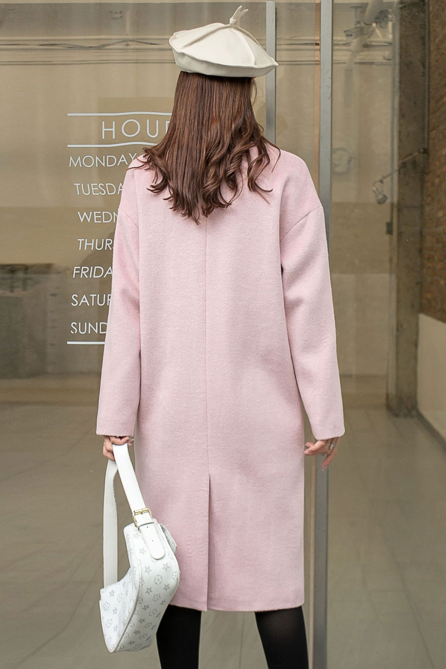 Pink Loose Fitting Wool Coat Women C2573