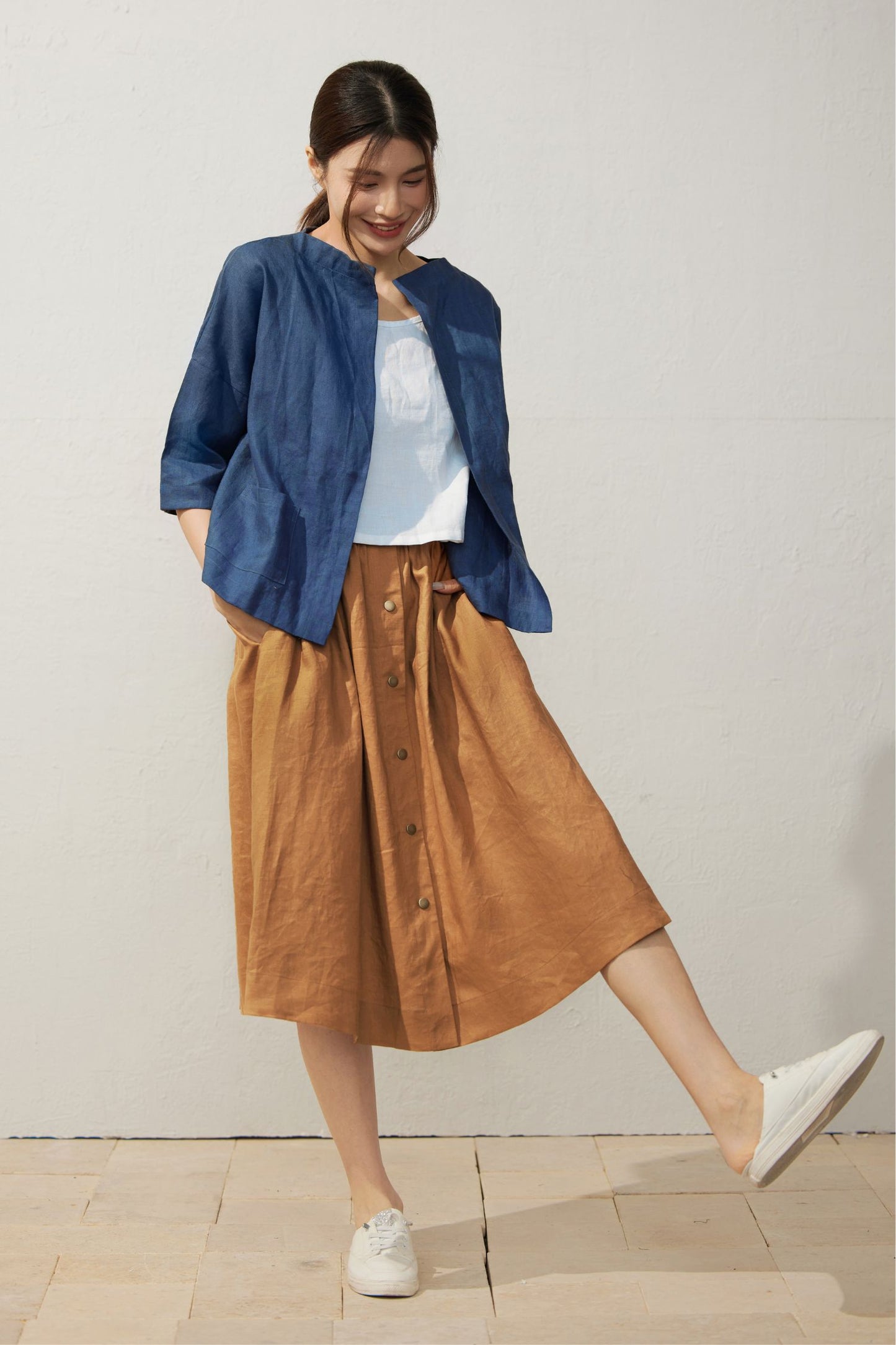 Loose fit Linen skirt C3942