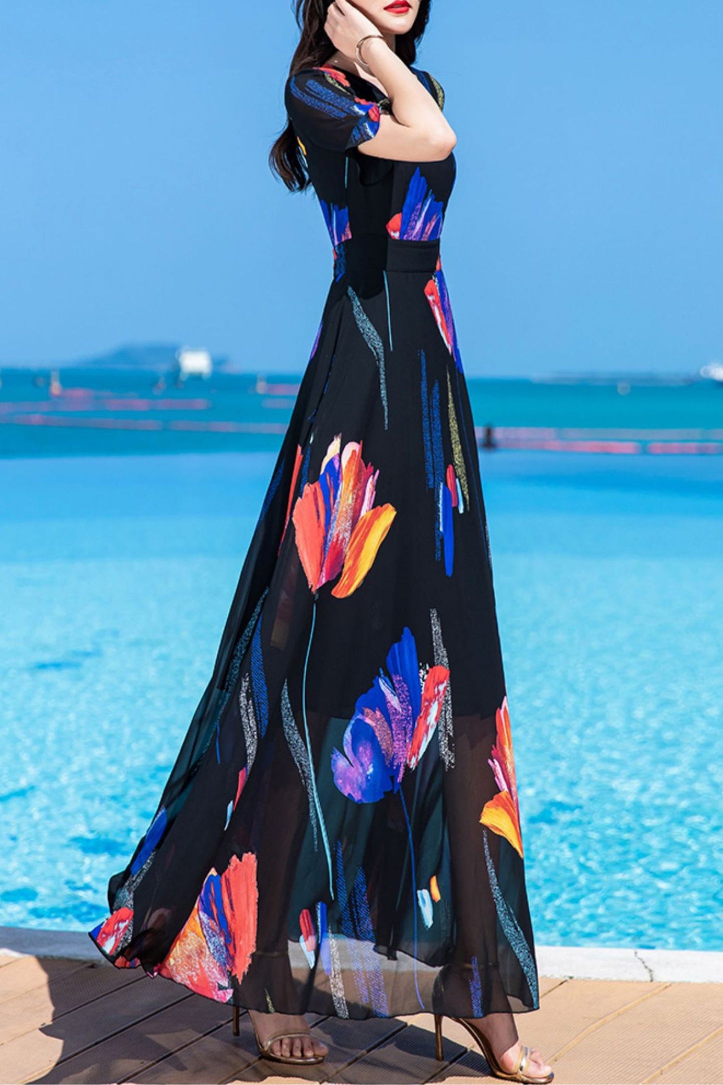French super long summer chiffon dress C4032