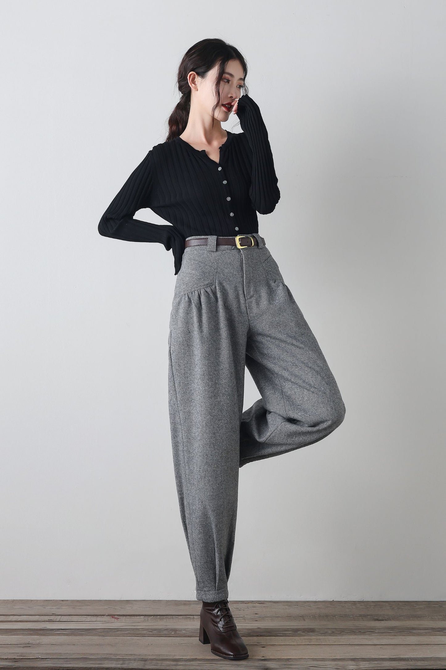 Gray winter wool casual pants C4345