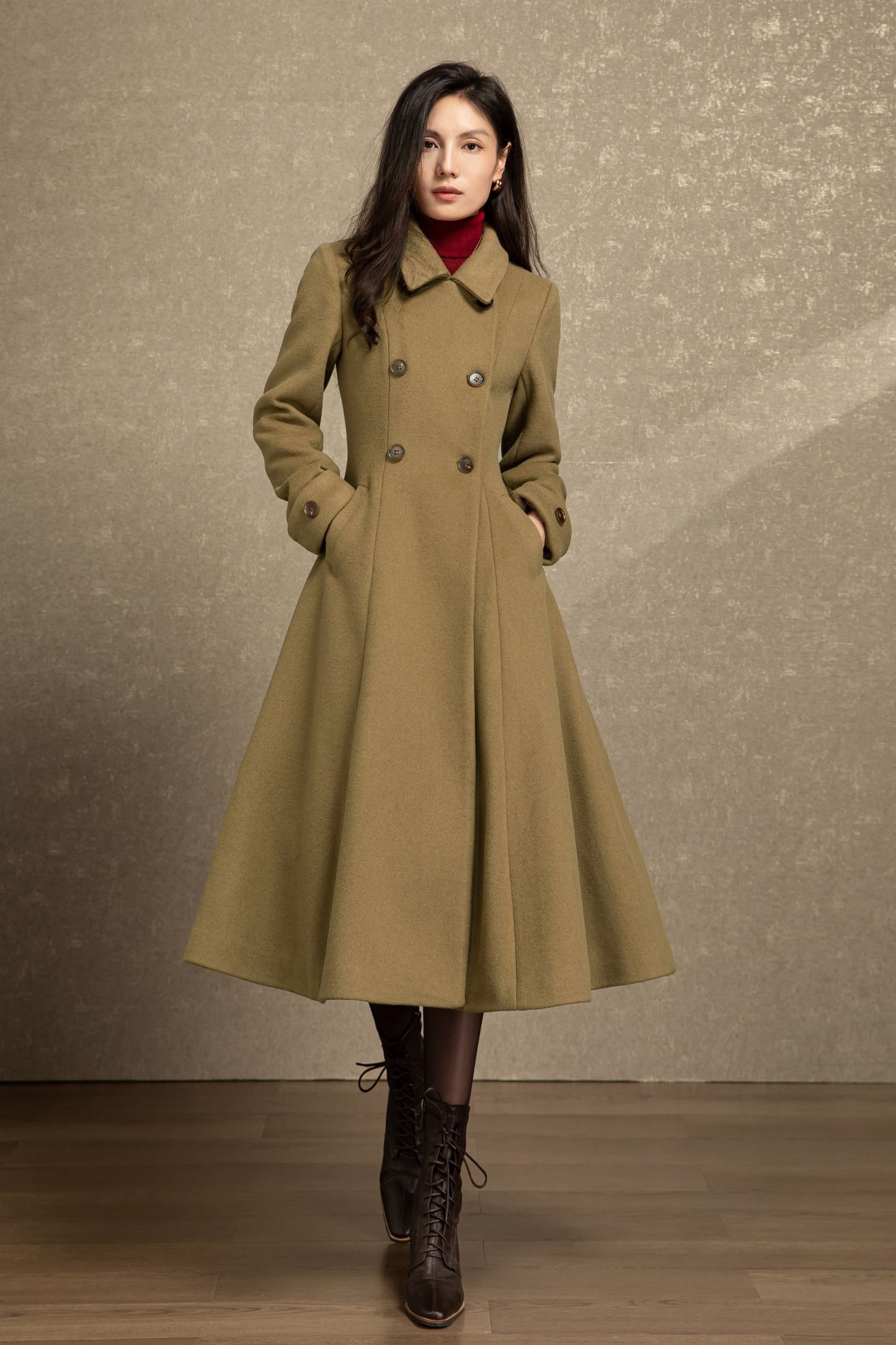 Double breasted long winter wool coat C4494