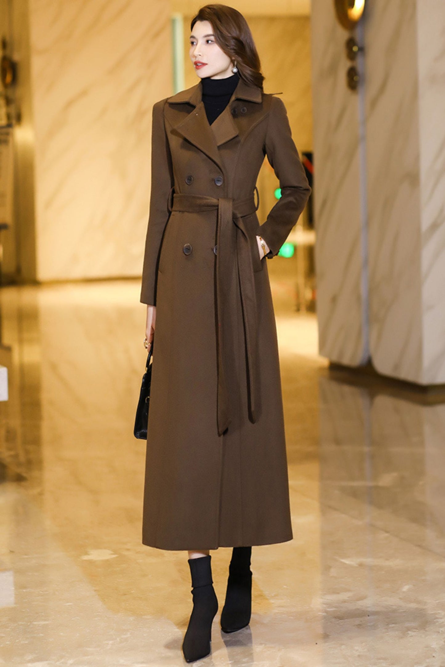 Womens Medium-length Brown coat C3770