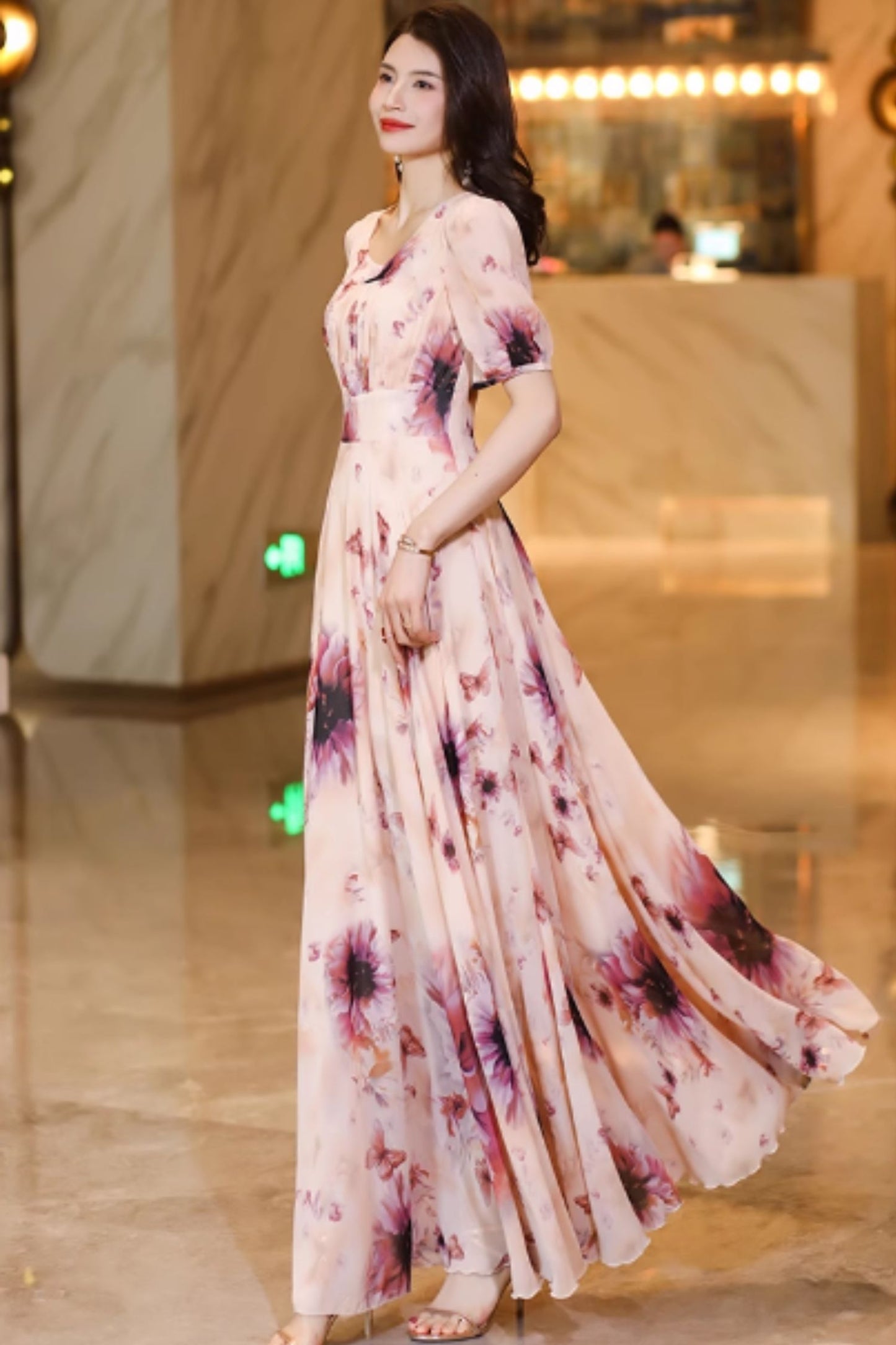 Fit and flare prom summer chiffon dress C4926