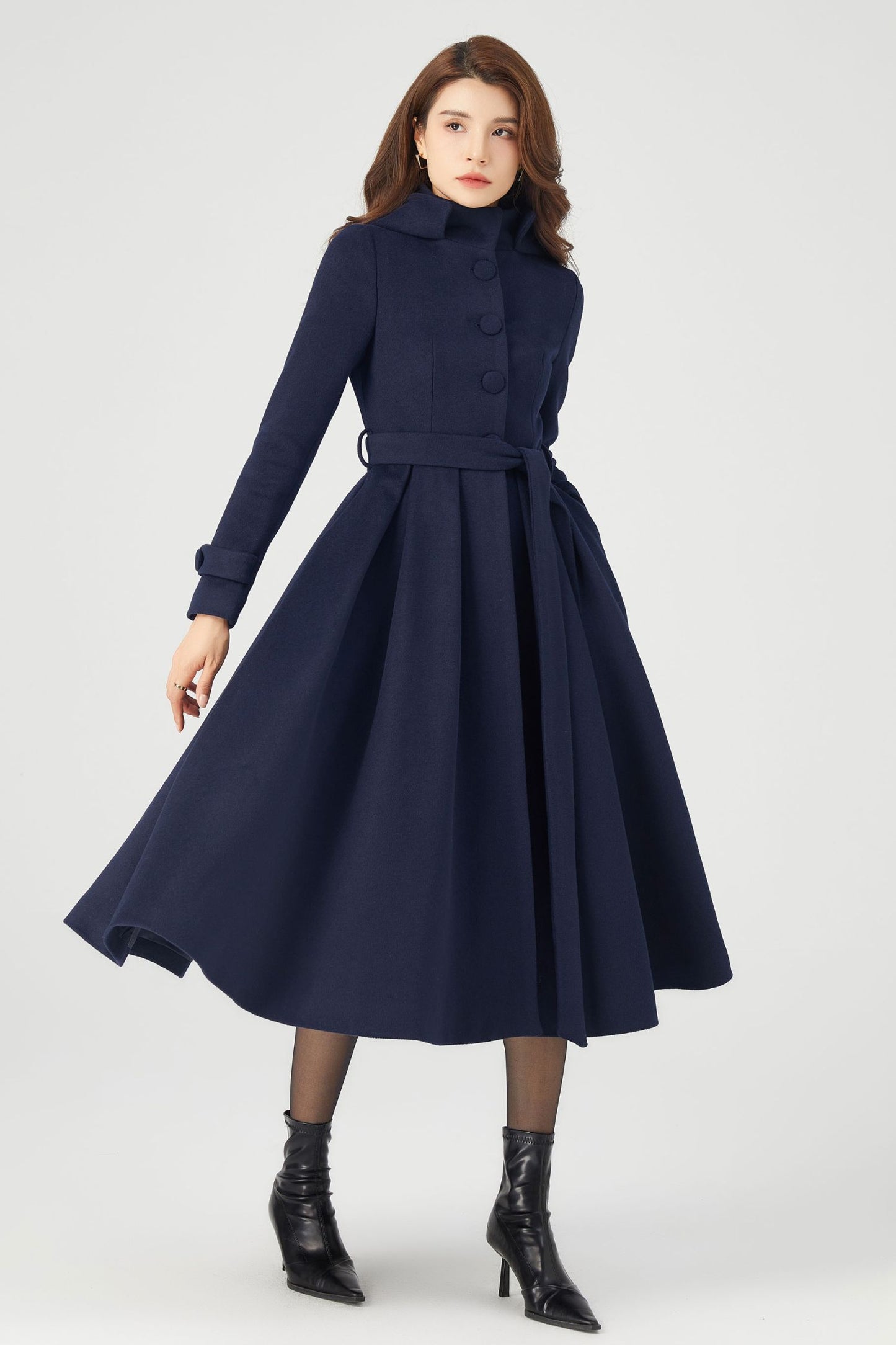 Navy Blue Wool Coat Dress C3681