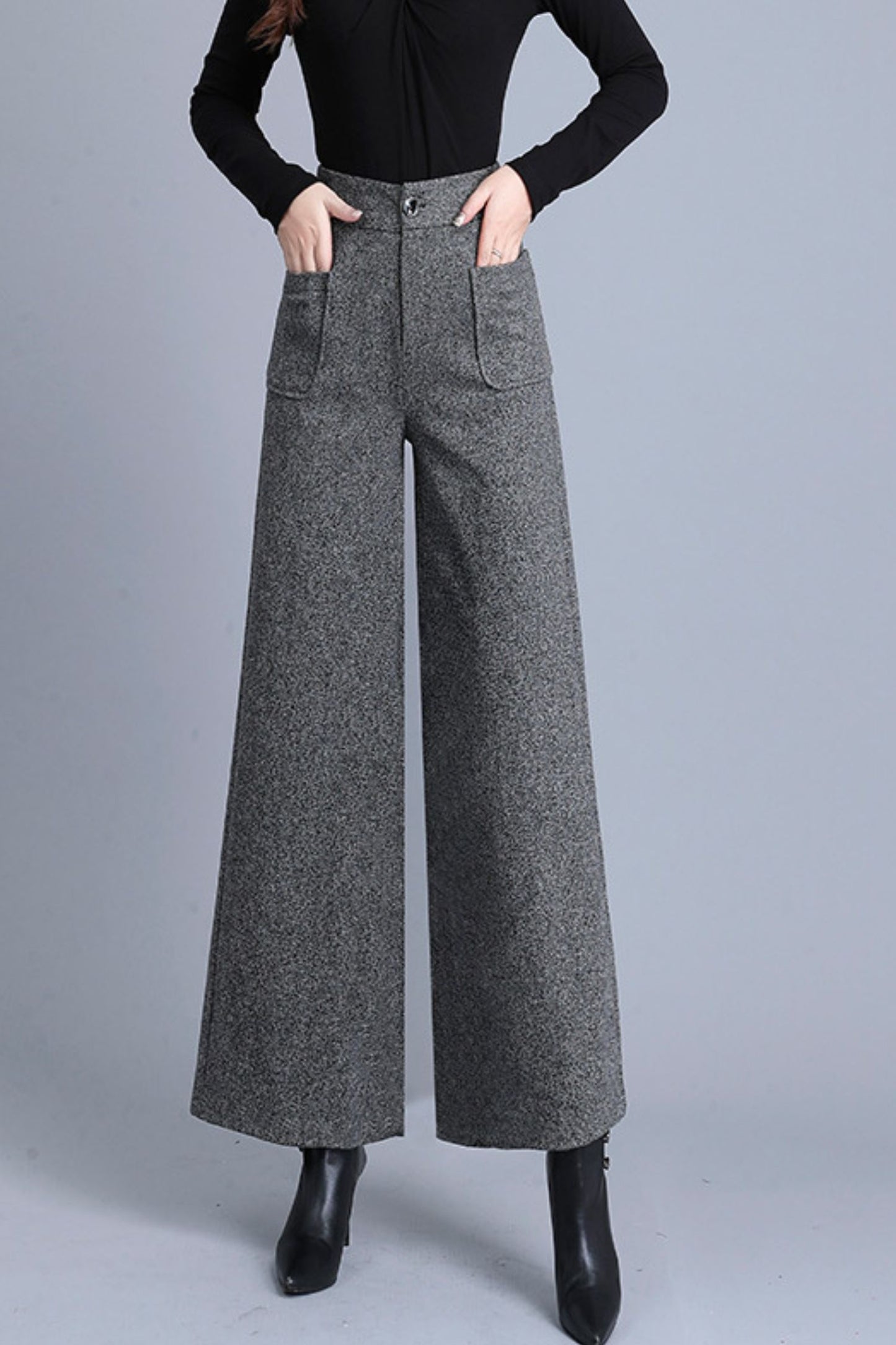 High waist wool pants with pockets c5088