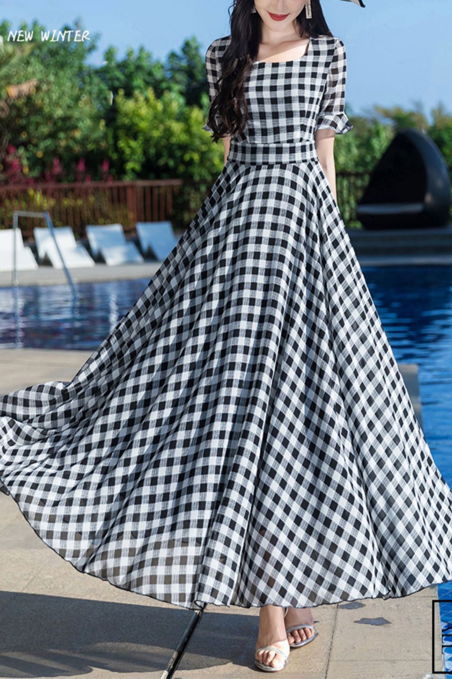 Summer New Plaid Printed Chiffon Dress C4049