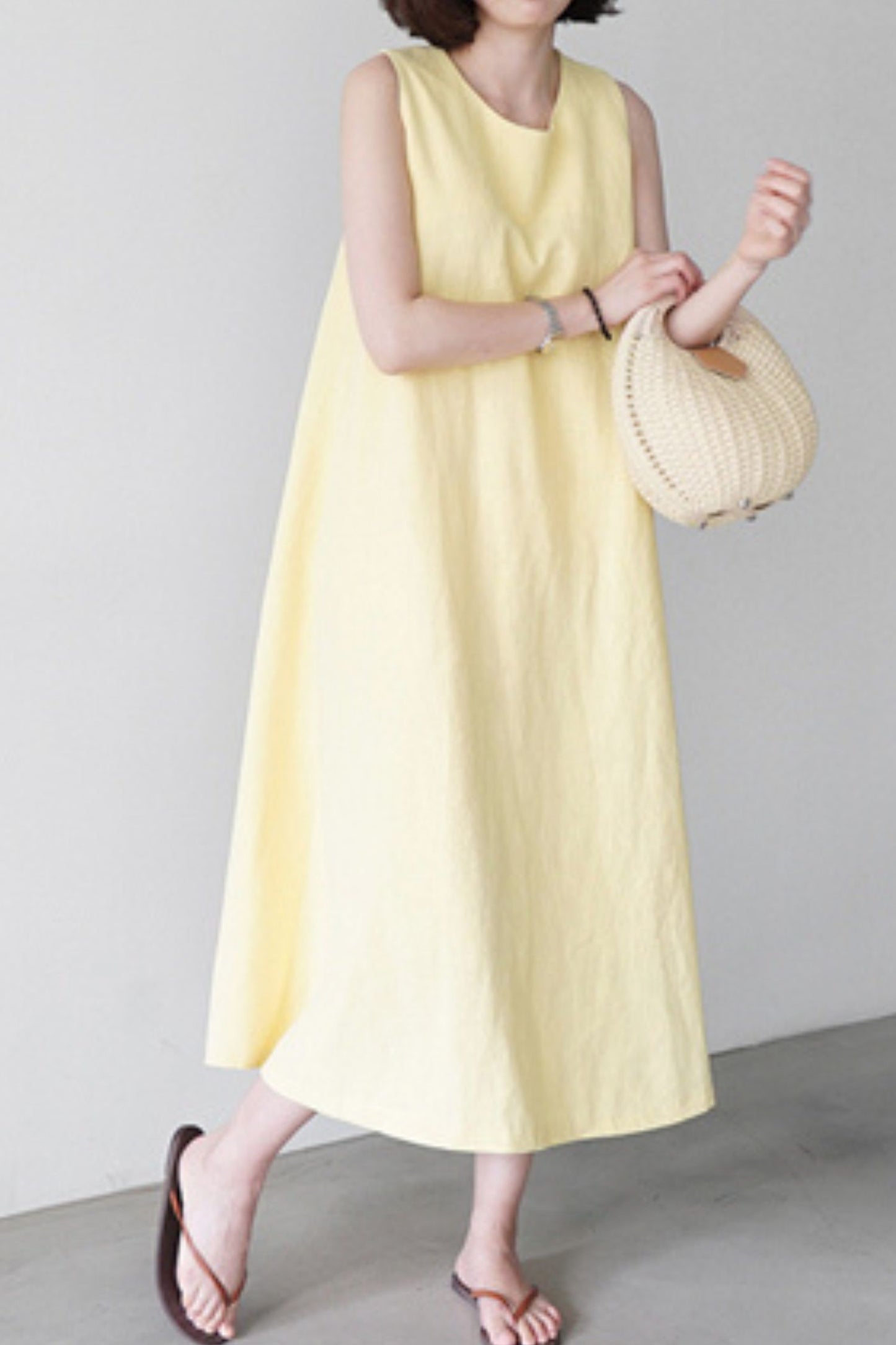Cotton and linen sleeveless vest dress L0622
