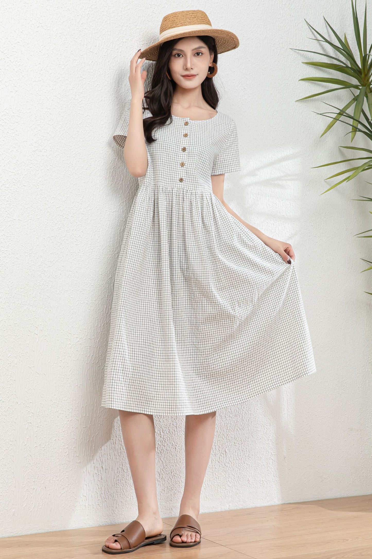 Oversized Button up Linen Dress with pockets c4979
