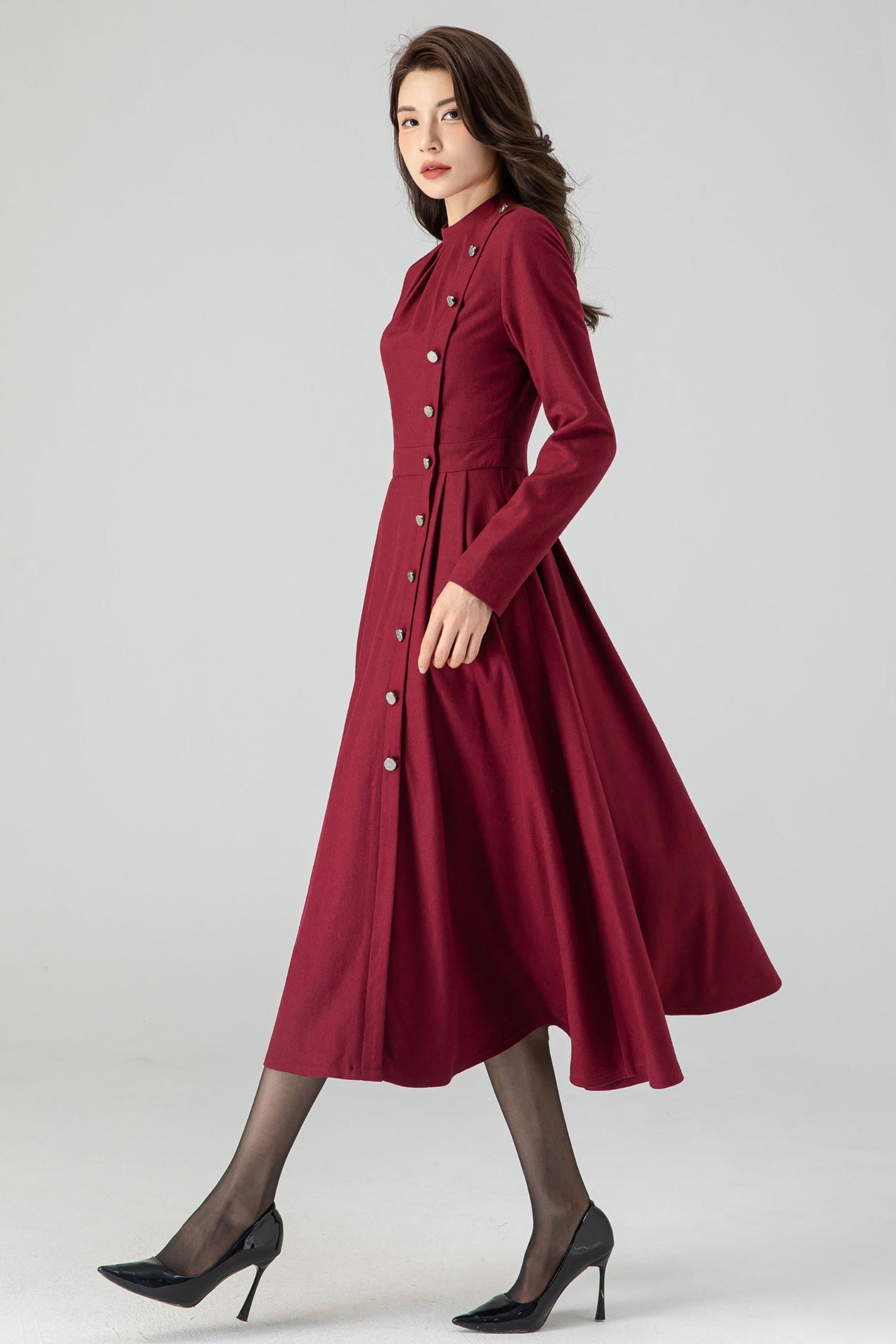 Autumn Midi Wool Burgundy Dress C3609-Size XS US2 #CK2301031