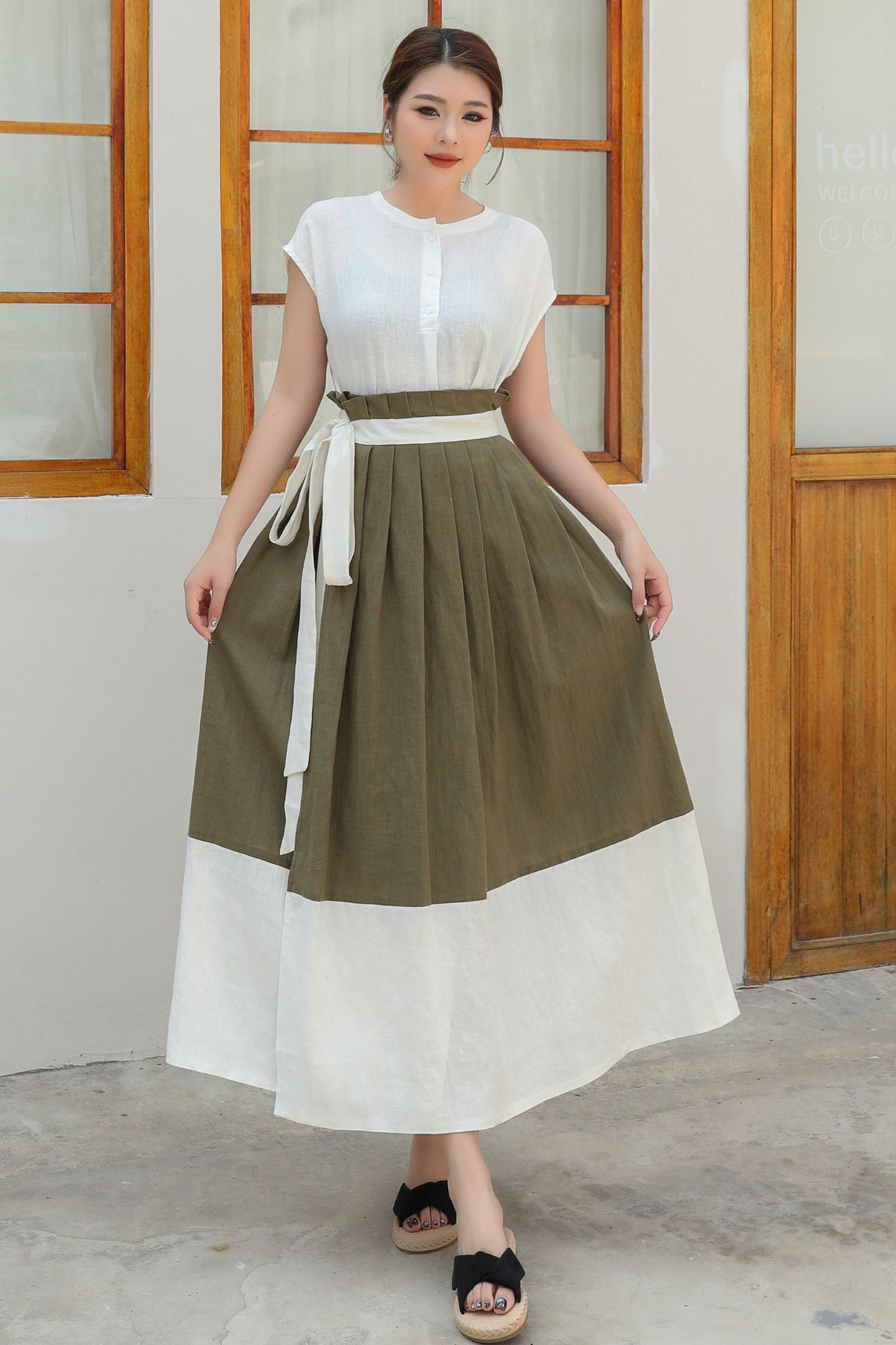 Womens Wrap Linen Maxi Skirt c4835