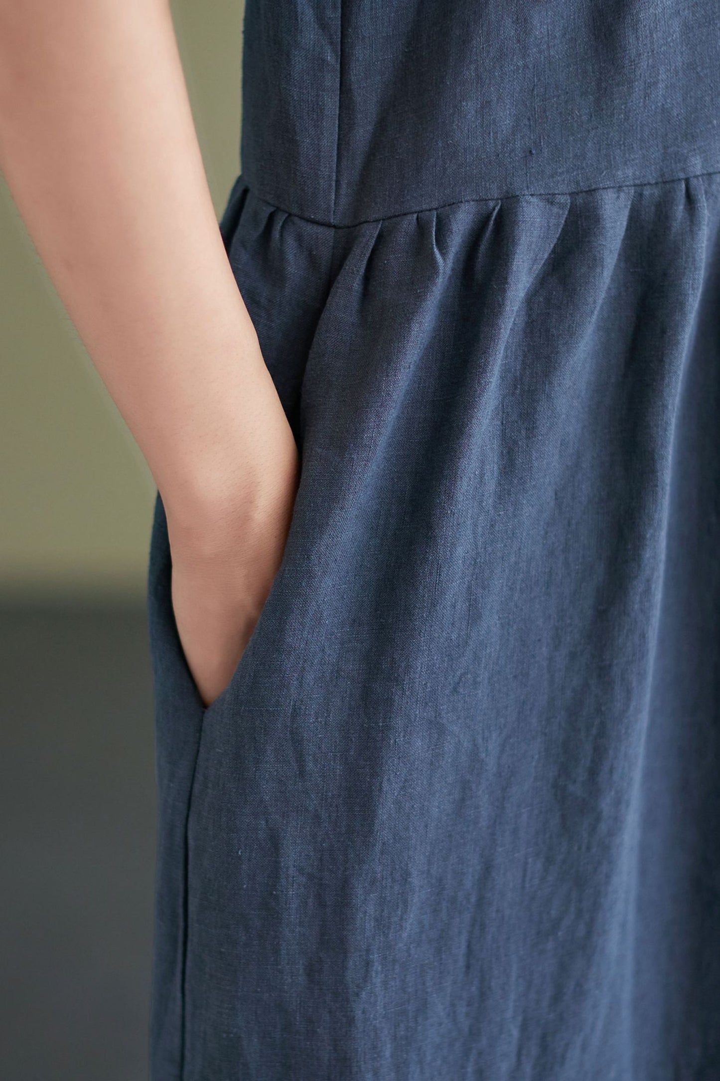Blue Short Sleeve Knee Length Dress With Pockets C2429 -Size S #CK2100978