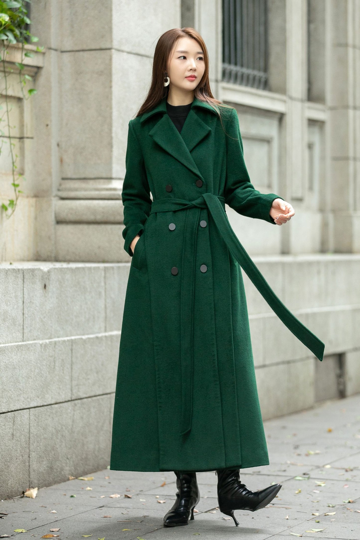 Maxi green long trench wool coat C4505