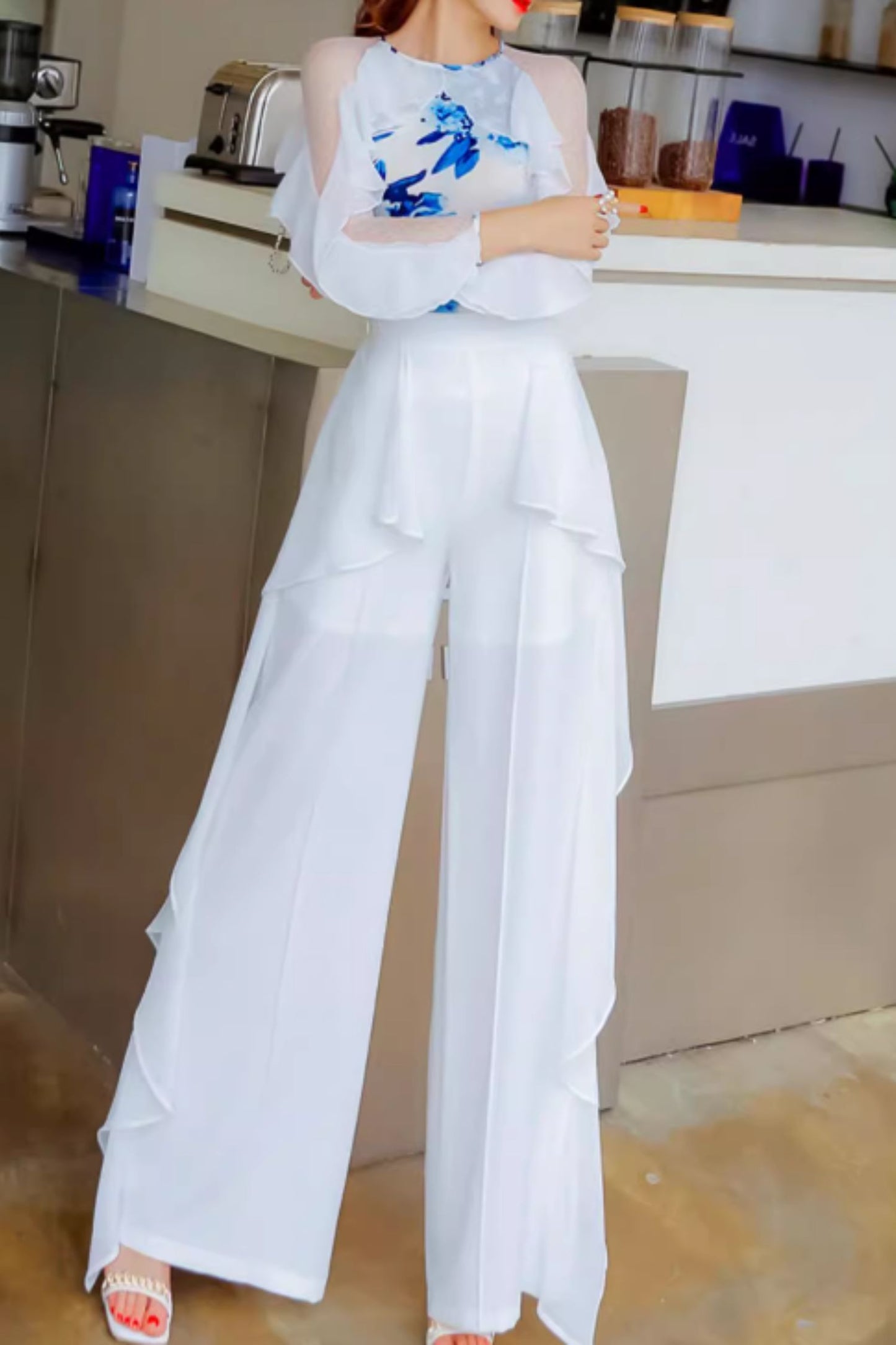 Wide leg summer chiffon pants women C4910