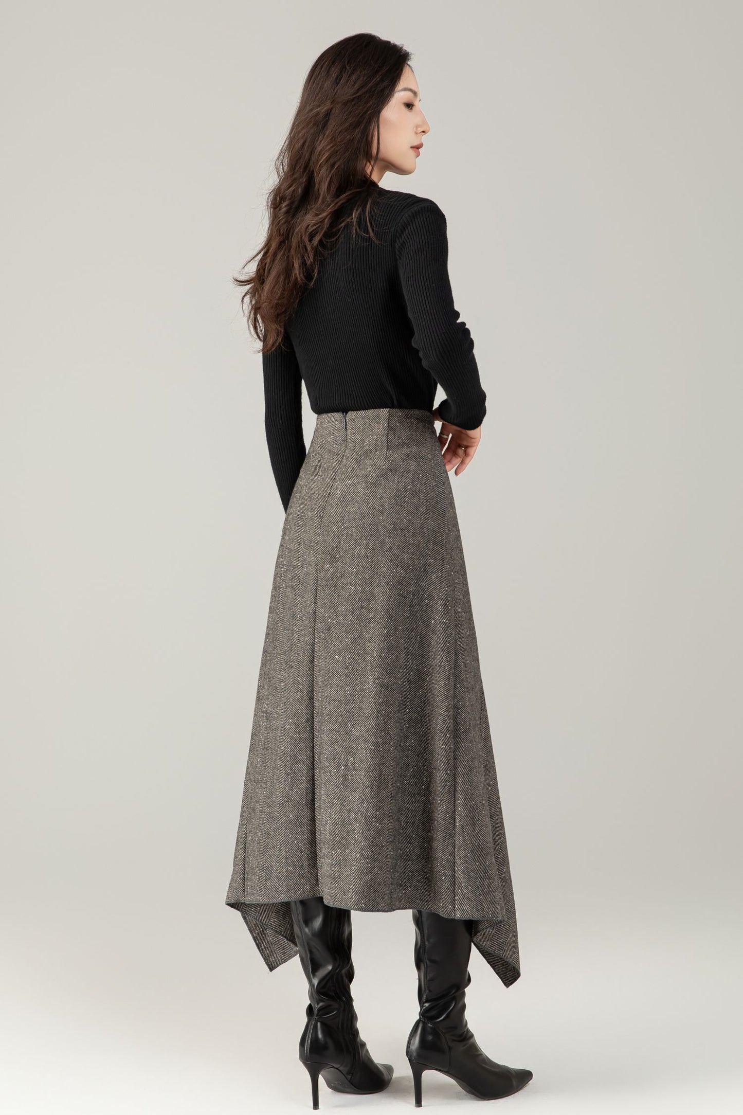 Gray irregular winter wool skirt women C5250