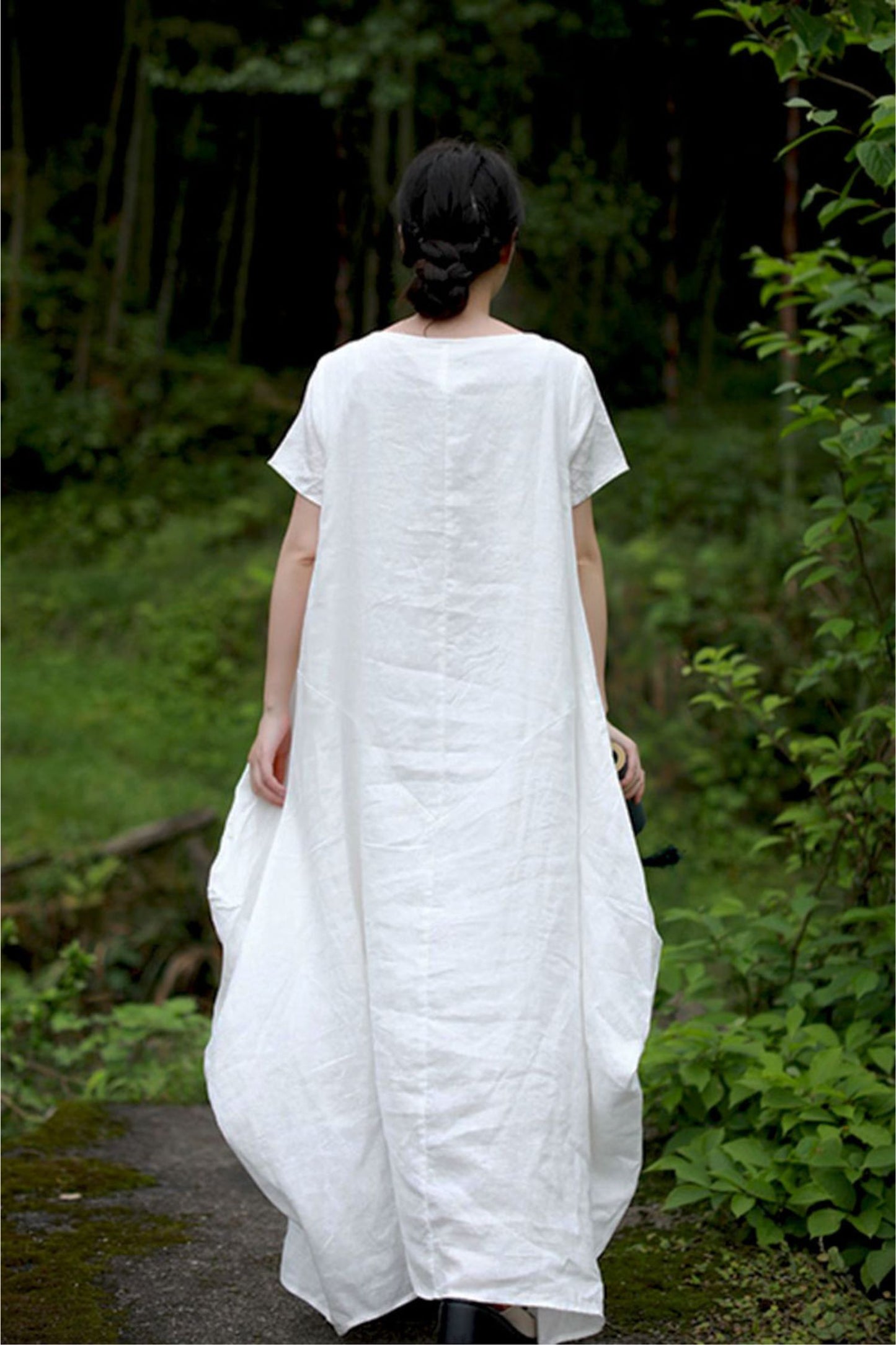 Short sleeves loose linen dress C3870