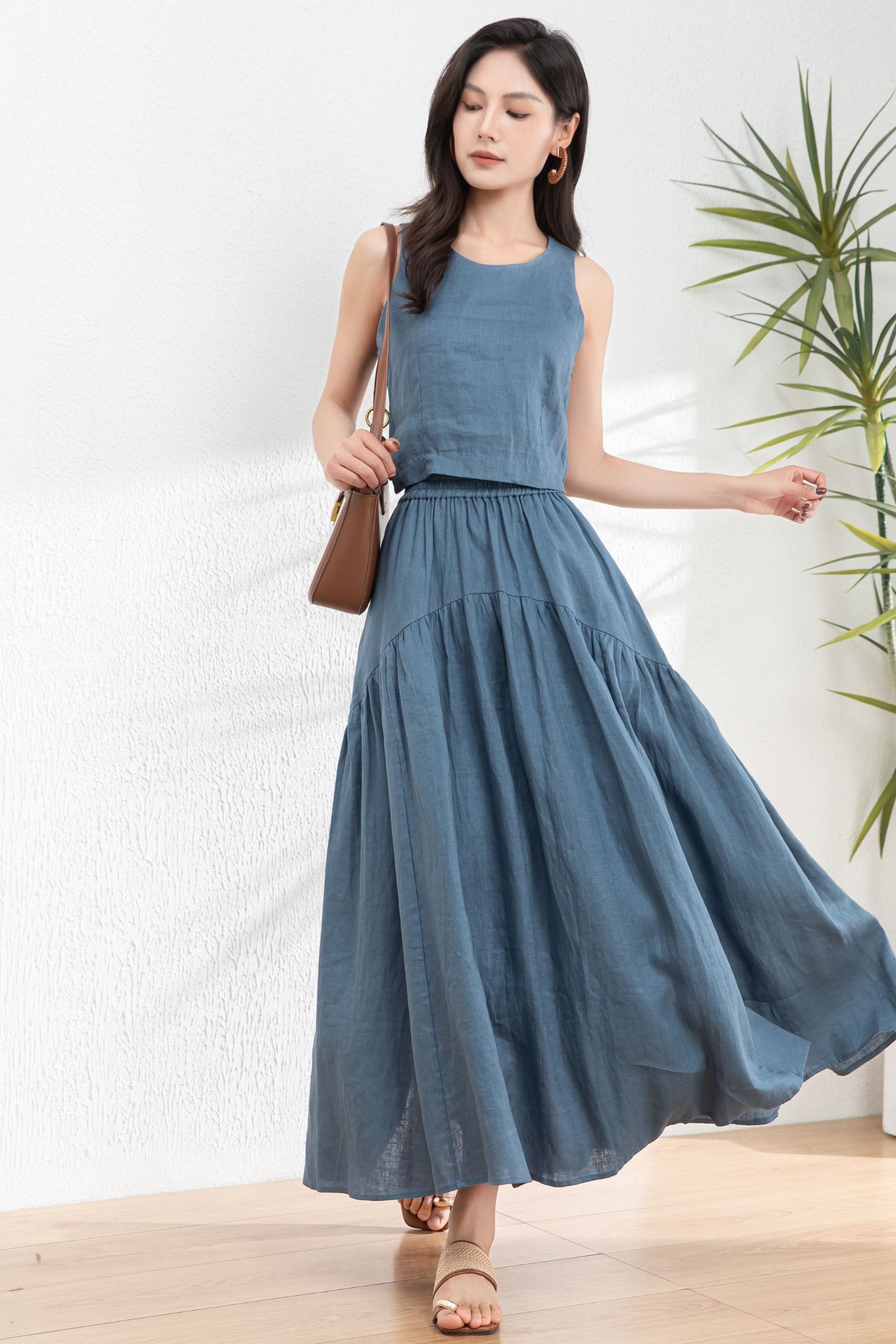 Summer Blue Two Piece Set Linen c4977