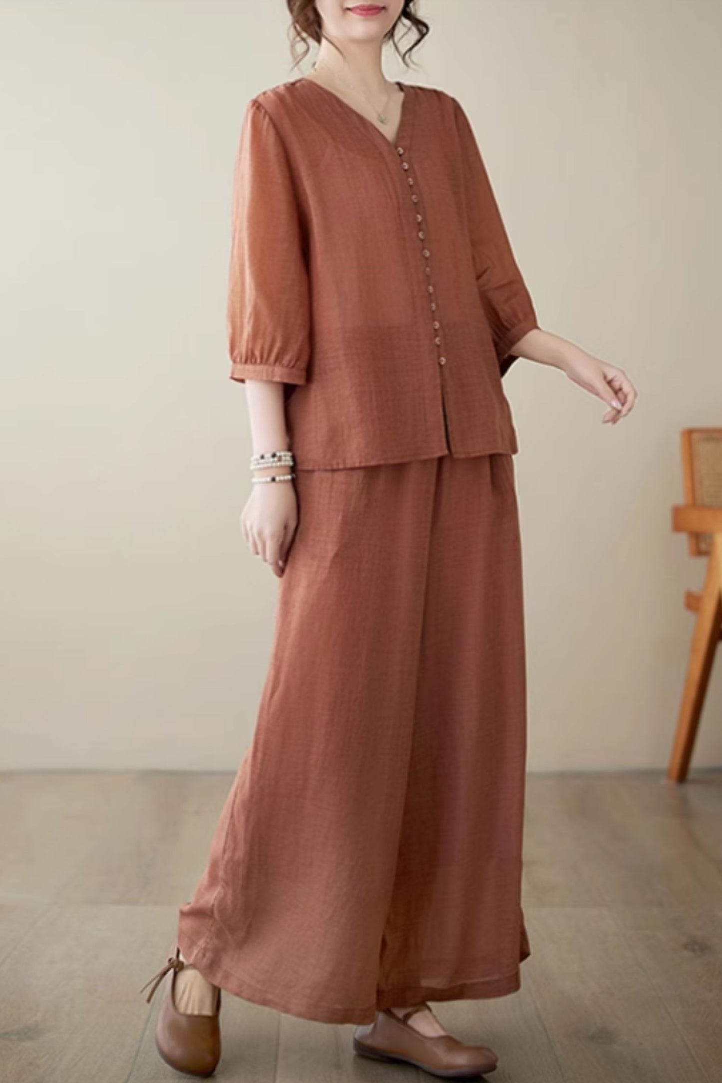 Loose fitting linen top and pant C4435