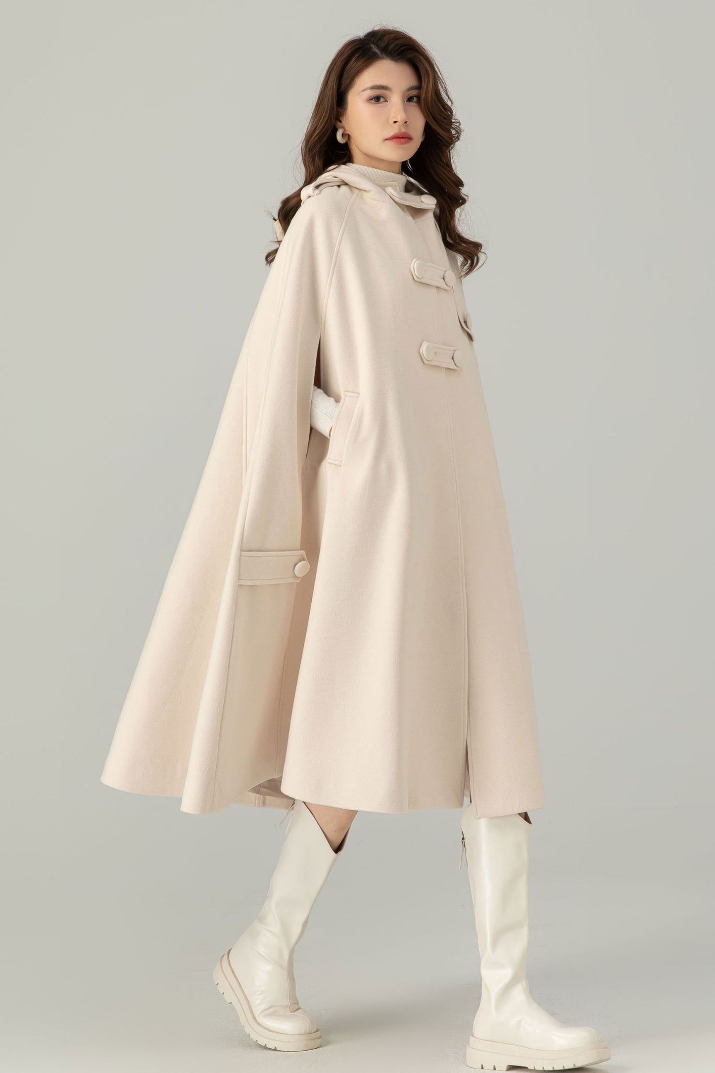 Womens Beige Wool Cape C3697