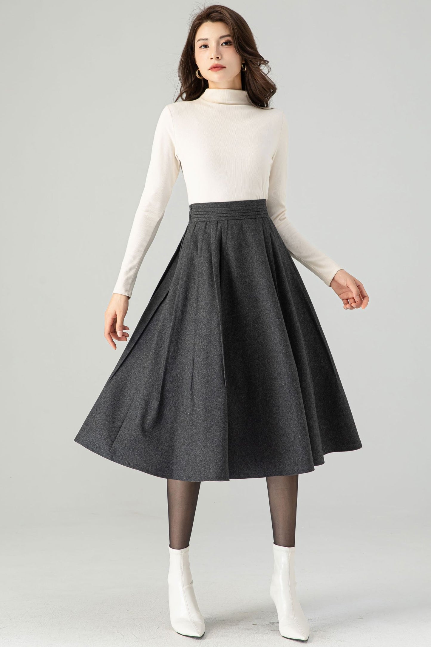 Midi Grey Wool Skirt C3624