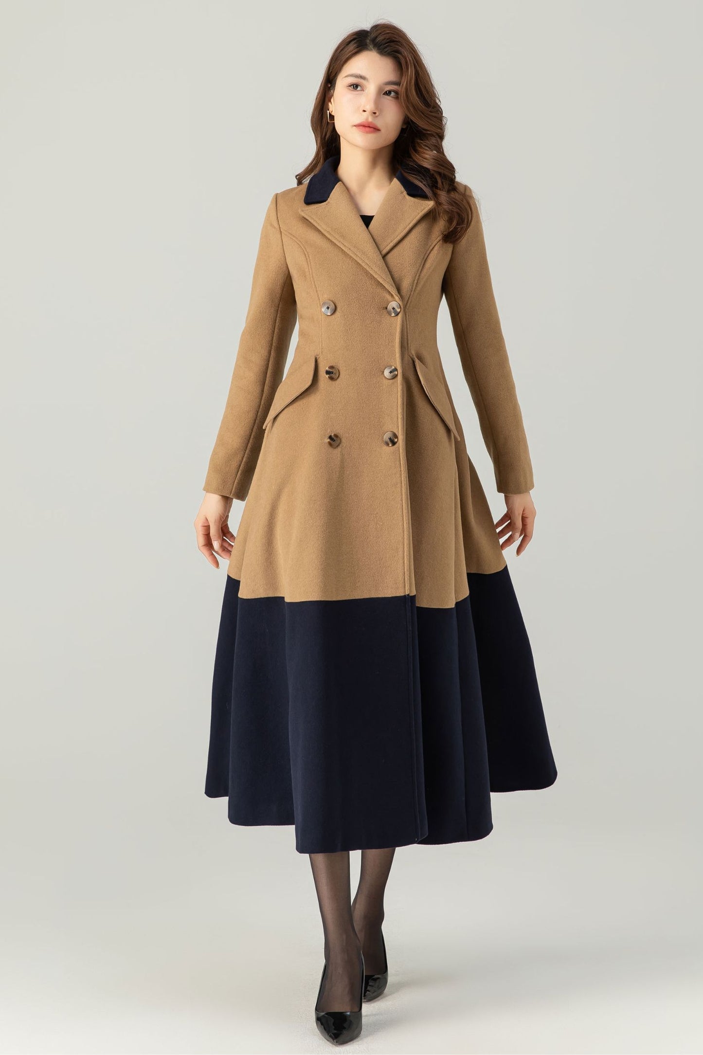 Womens Double Breasted Wool Coat C3695