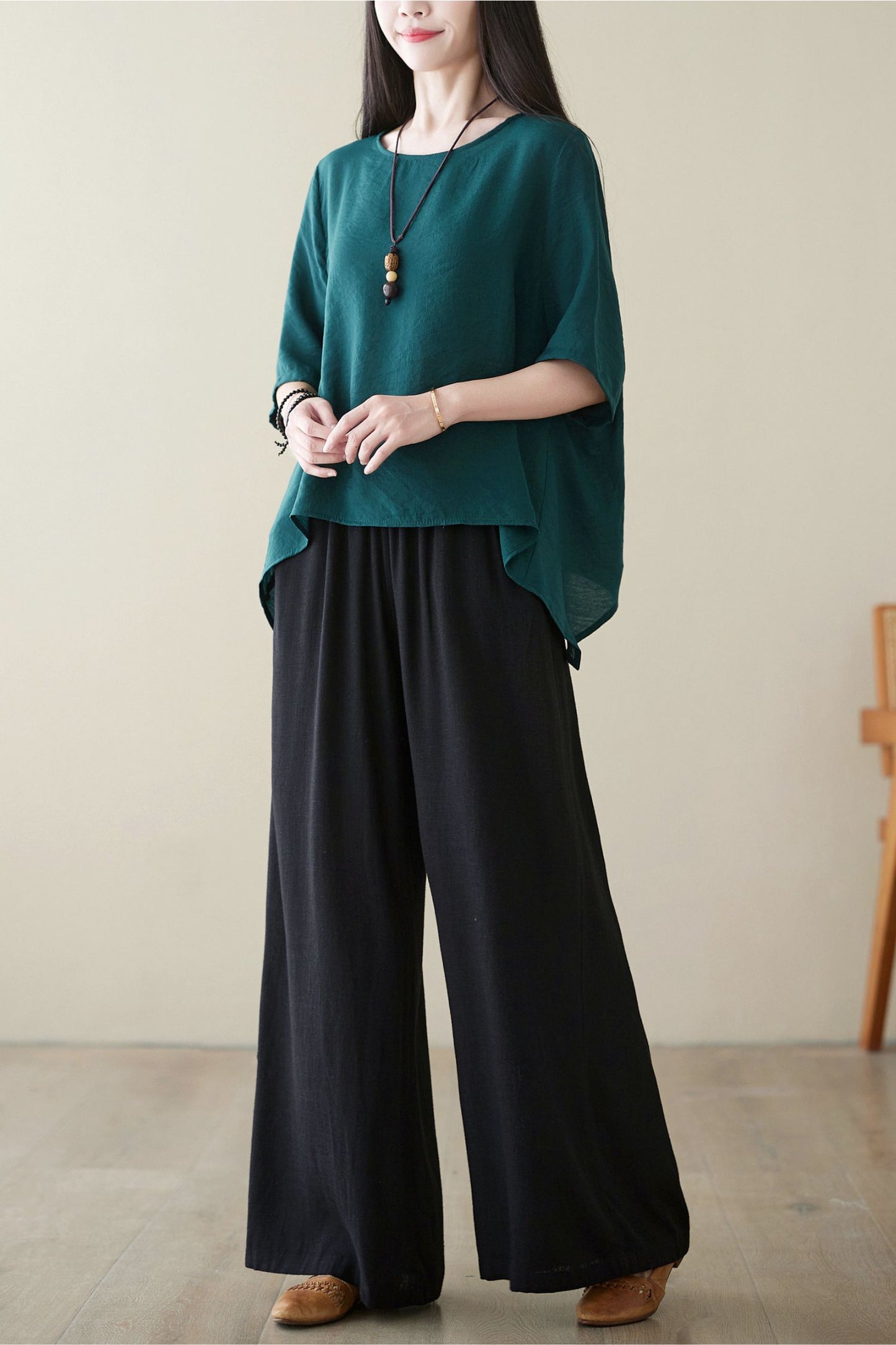 Black casual linen long pants C3962 -Size XS #CK2400119