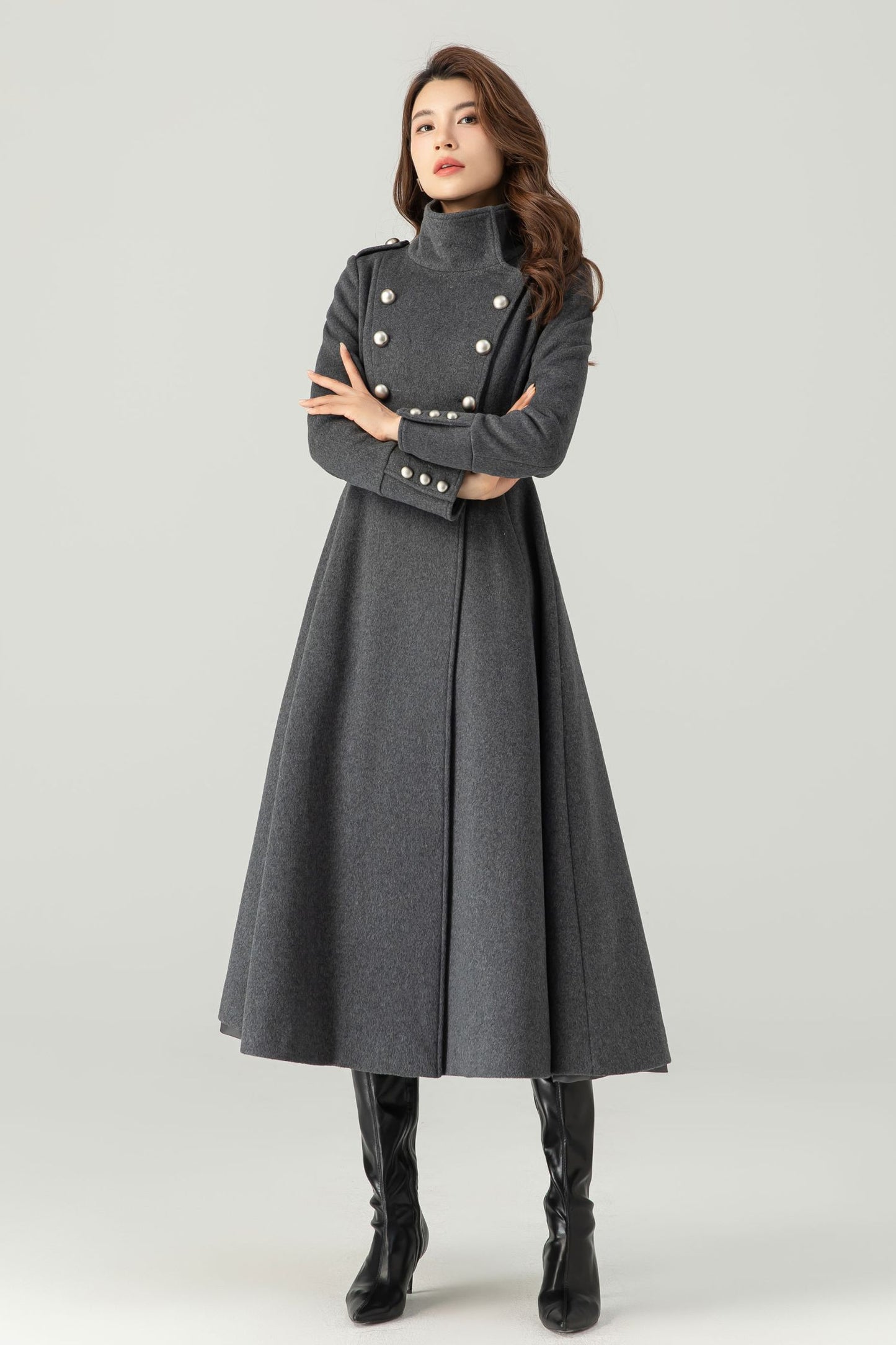 Grey Long Wool Coat C3703