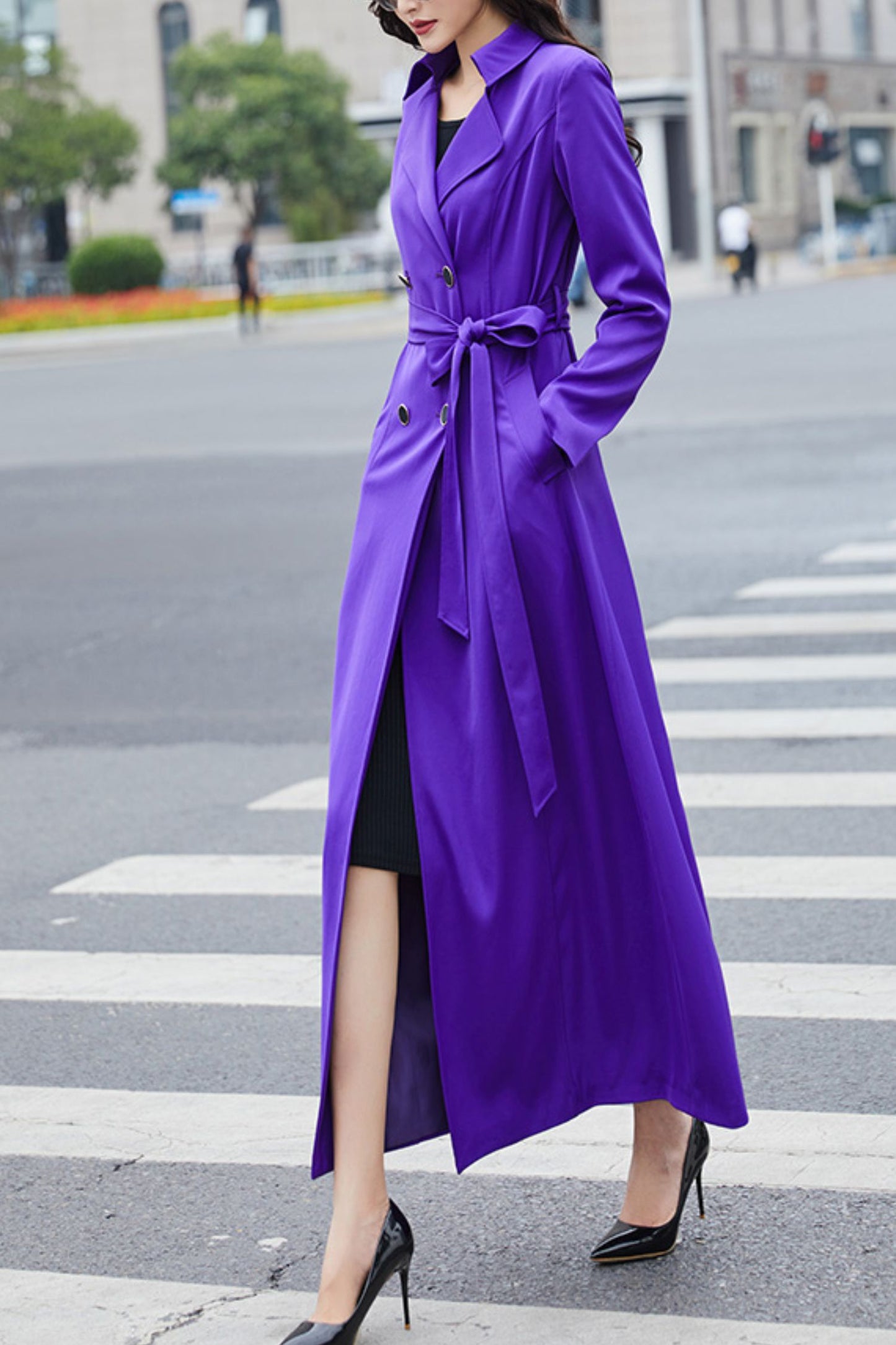 Purple women spring and autumn trench coat C4199