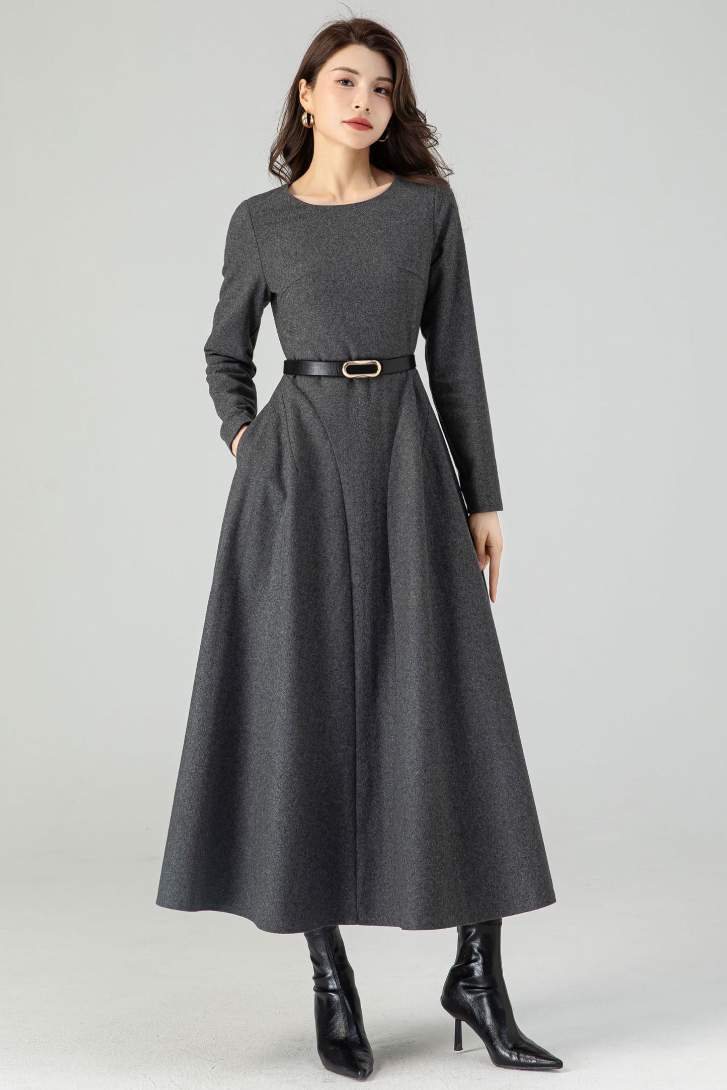 Winter Wool Gray Dress C4317