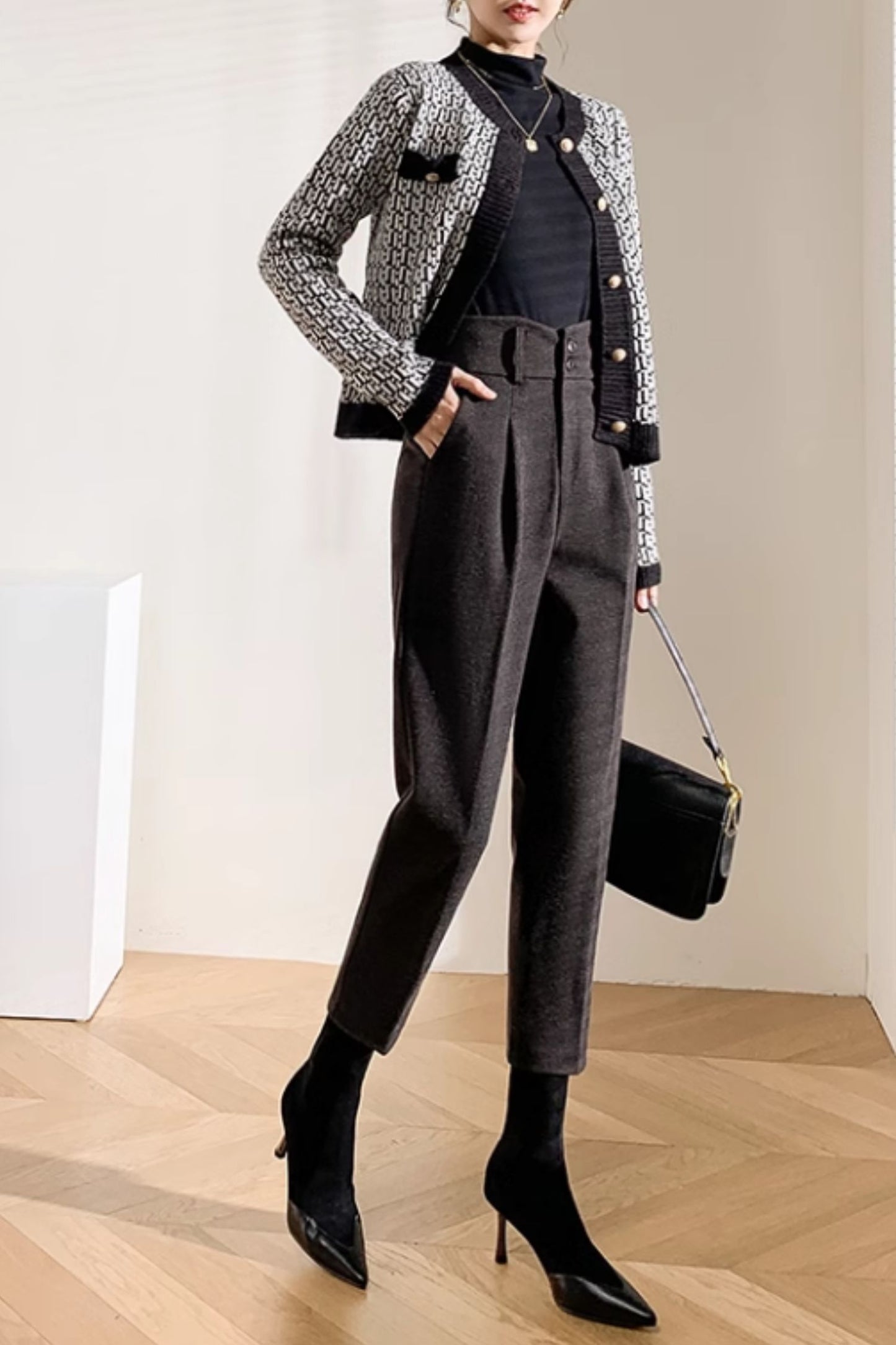 High waist long wool pants women C4643