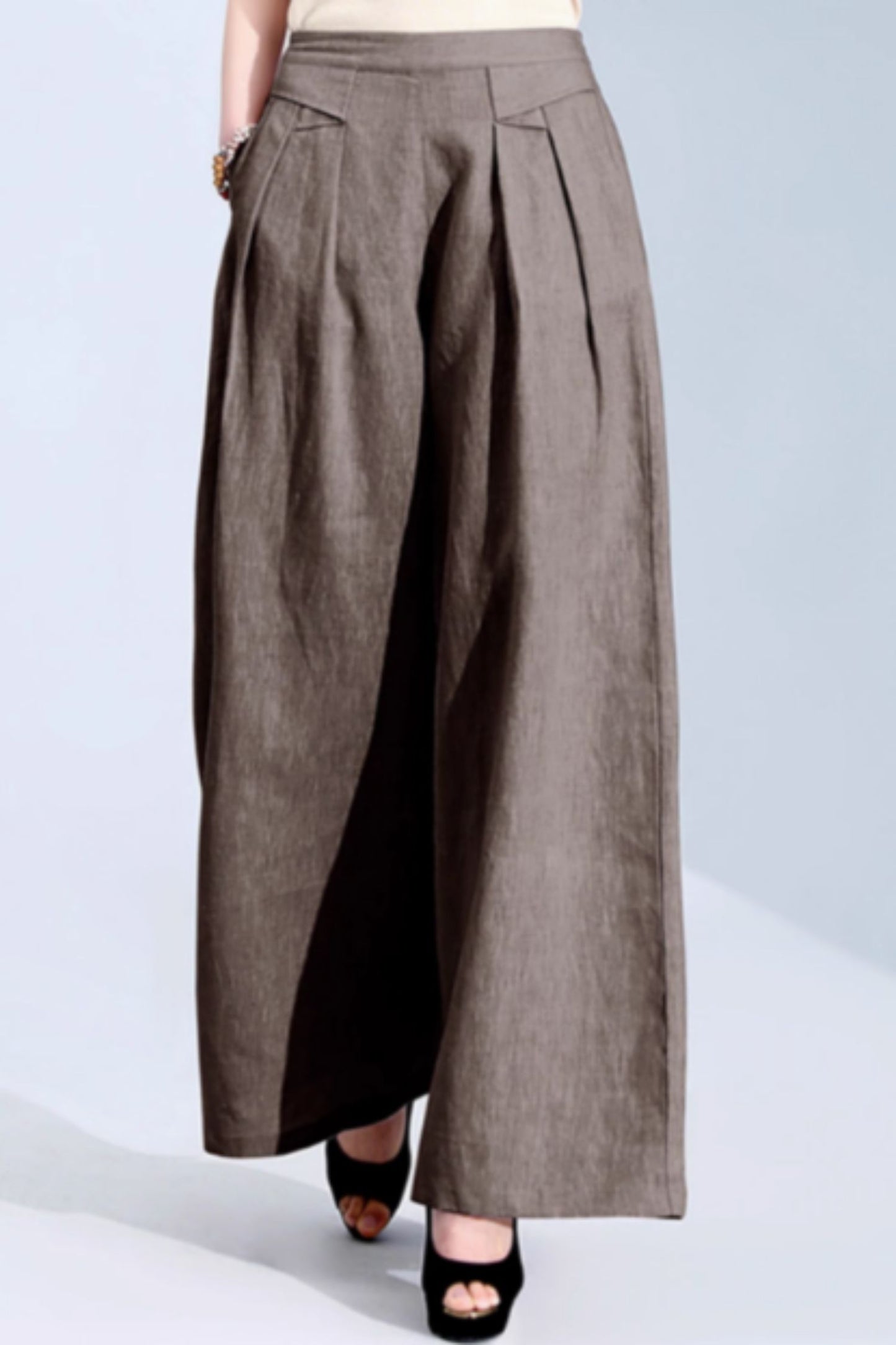 Wide leg long summer linen pants c5069