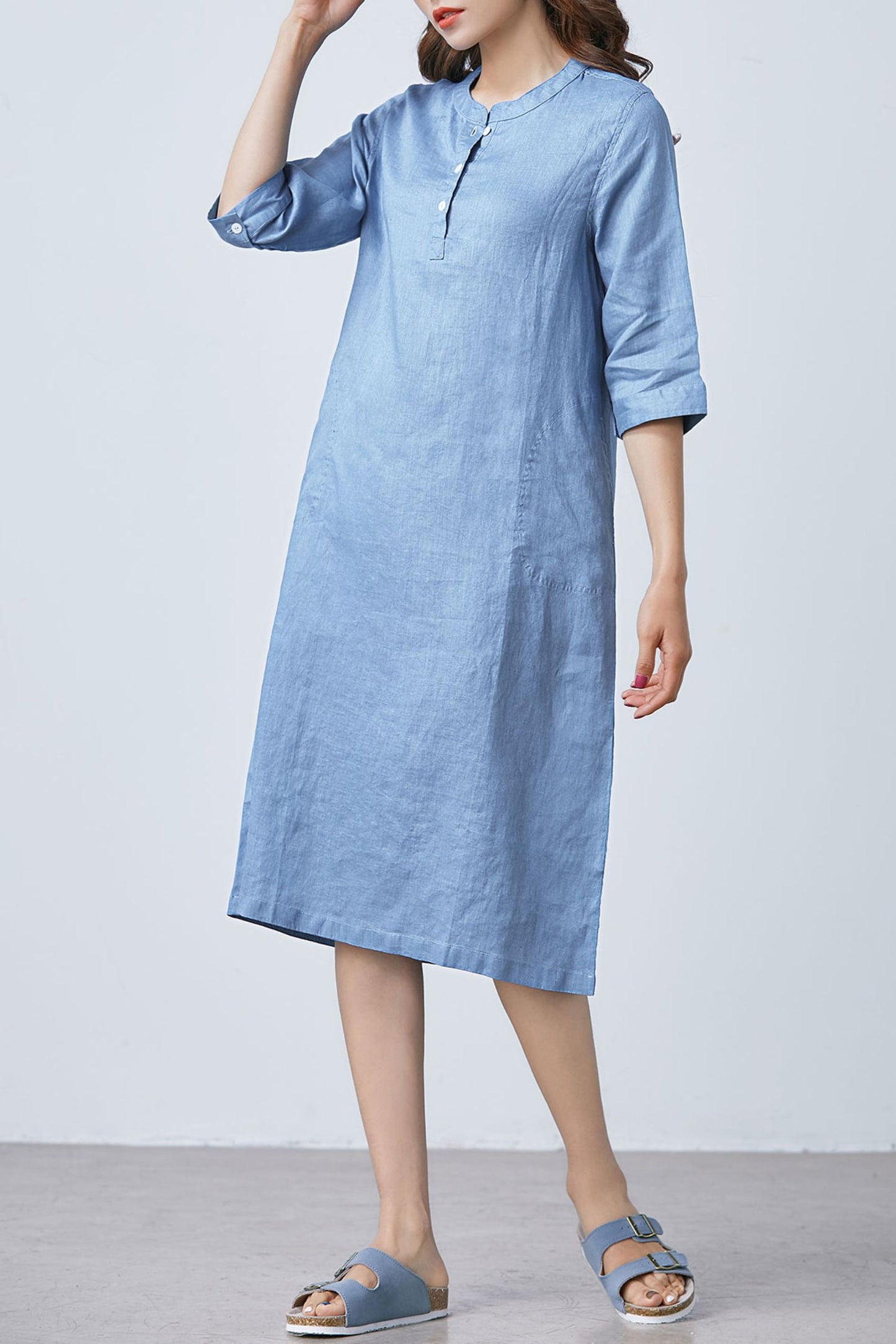 Summer casual blue linen dress C1669
