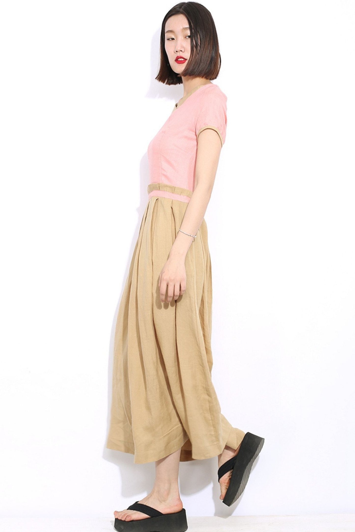Long patchwork linen dress C296