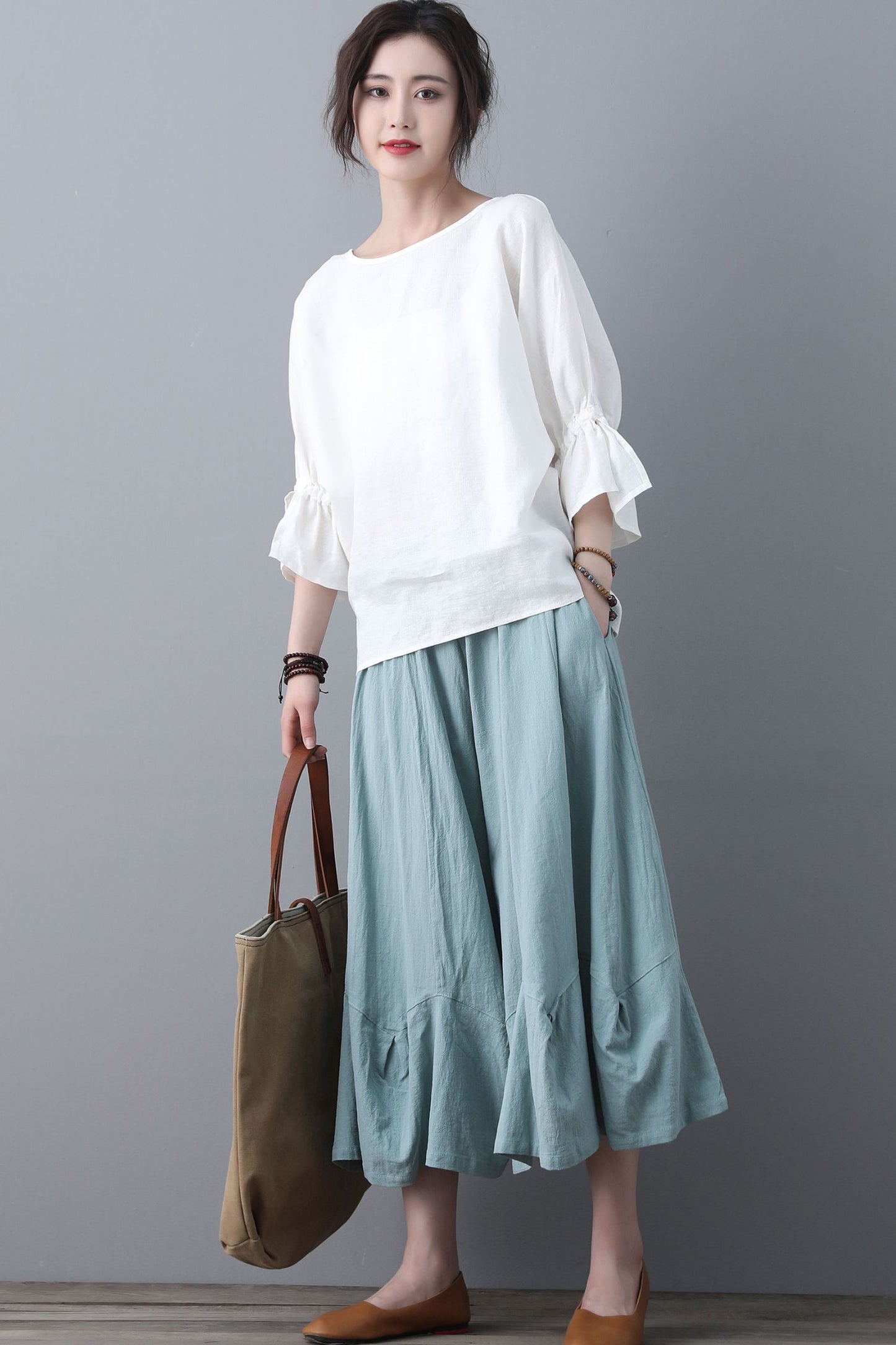 White linen Spring and Summer organic tops C1864